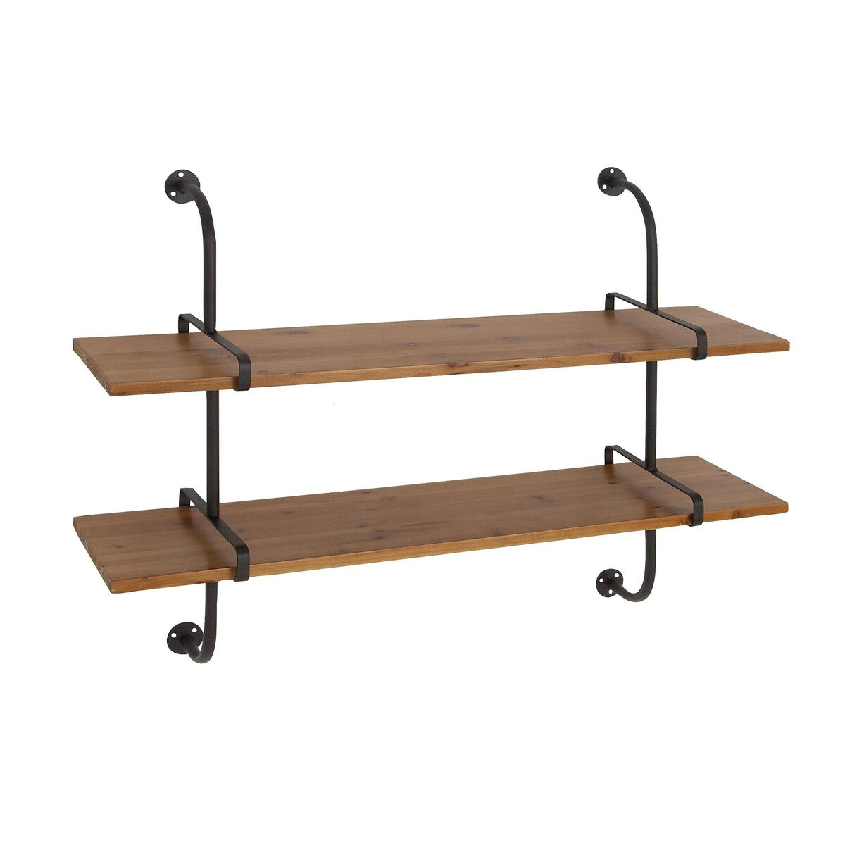 Wood 2 or 3 Level Wall Shelf with Black Metal Brackets - Brown or Gray - Roche River Decor
