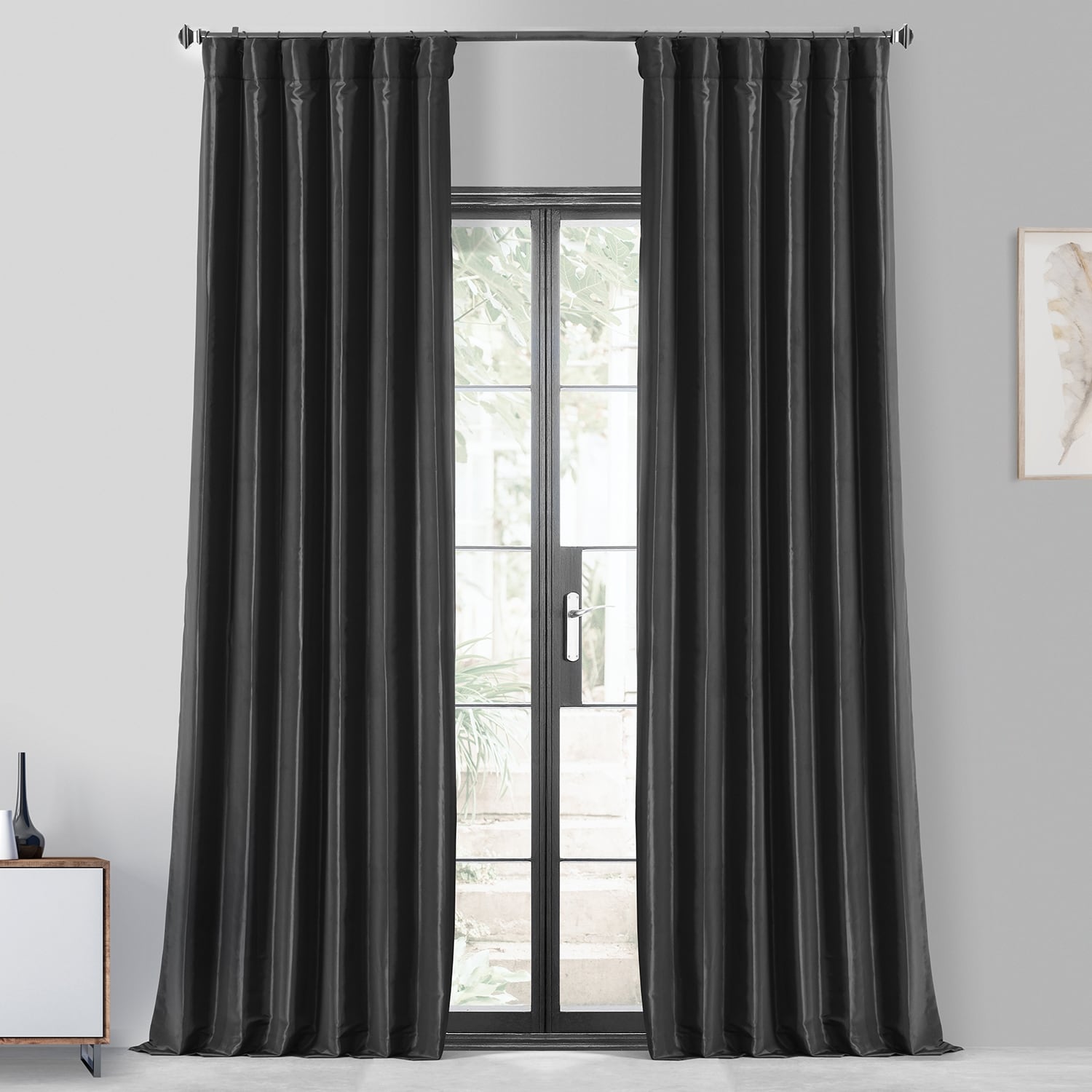 Exclusive Fabric Faux Silk Taffeta Solid Blackout Curtain (1 Panel)