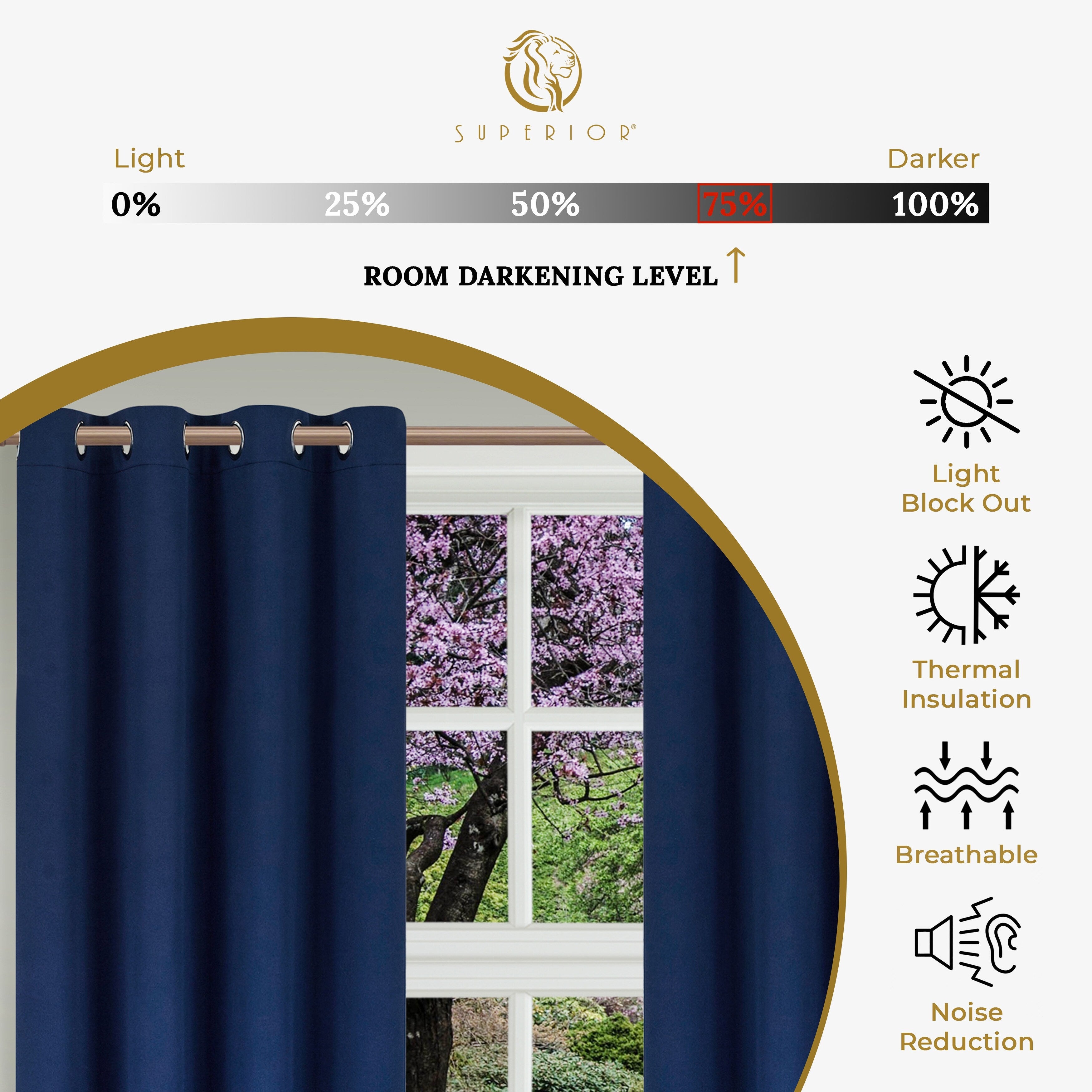 Superior Modern Solid Room Darkening Blackout Curtains, Rod Pocket