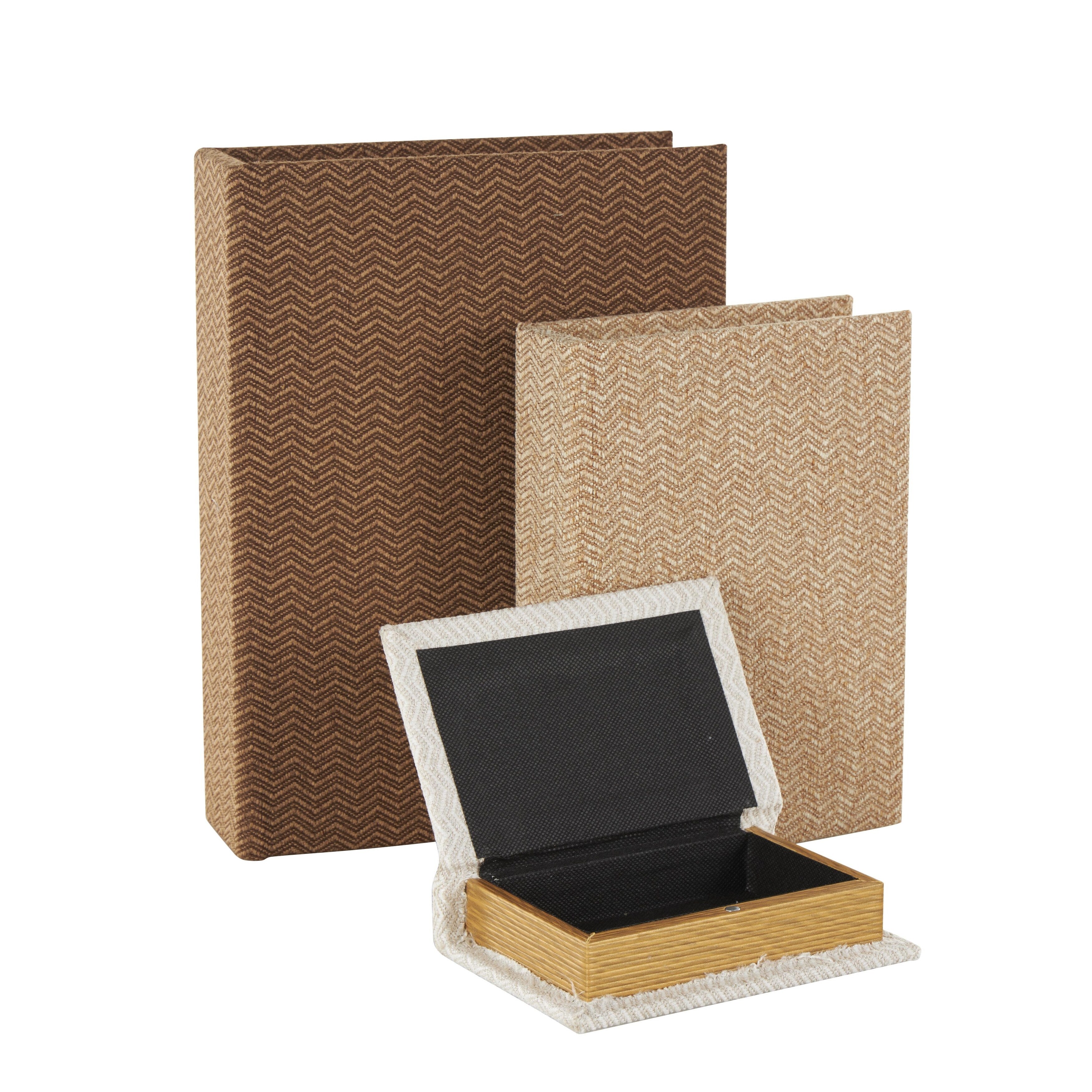 Linen Leather or Wooden Fabric Storage Book Decorative Box - Set of 3 or 4 Multi Colored - Roche River Decor