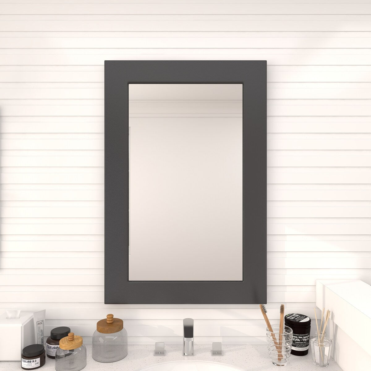 Wooden Rectangular Minimalistic Room Wall Mirror - White or Black - Roche River Decor