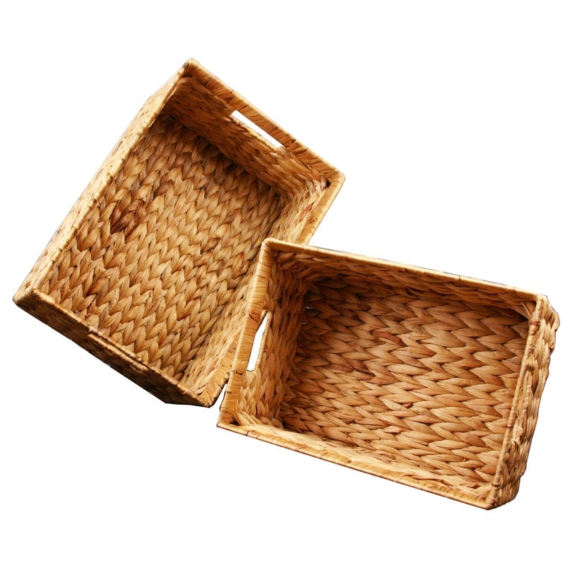 Water Hyacinth Rattan Nesting Storage Baskets 2-Pack - 14.5L x 10.5W x7.5H