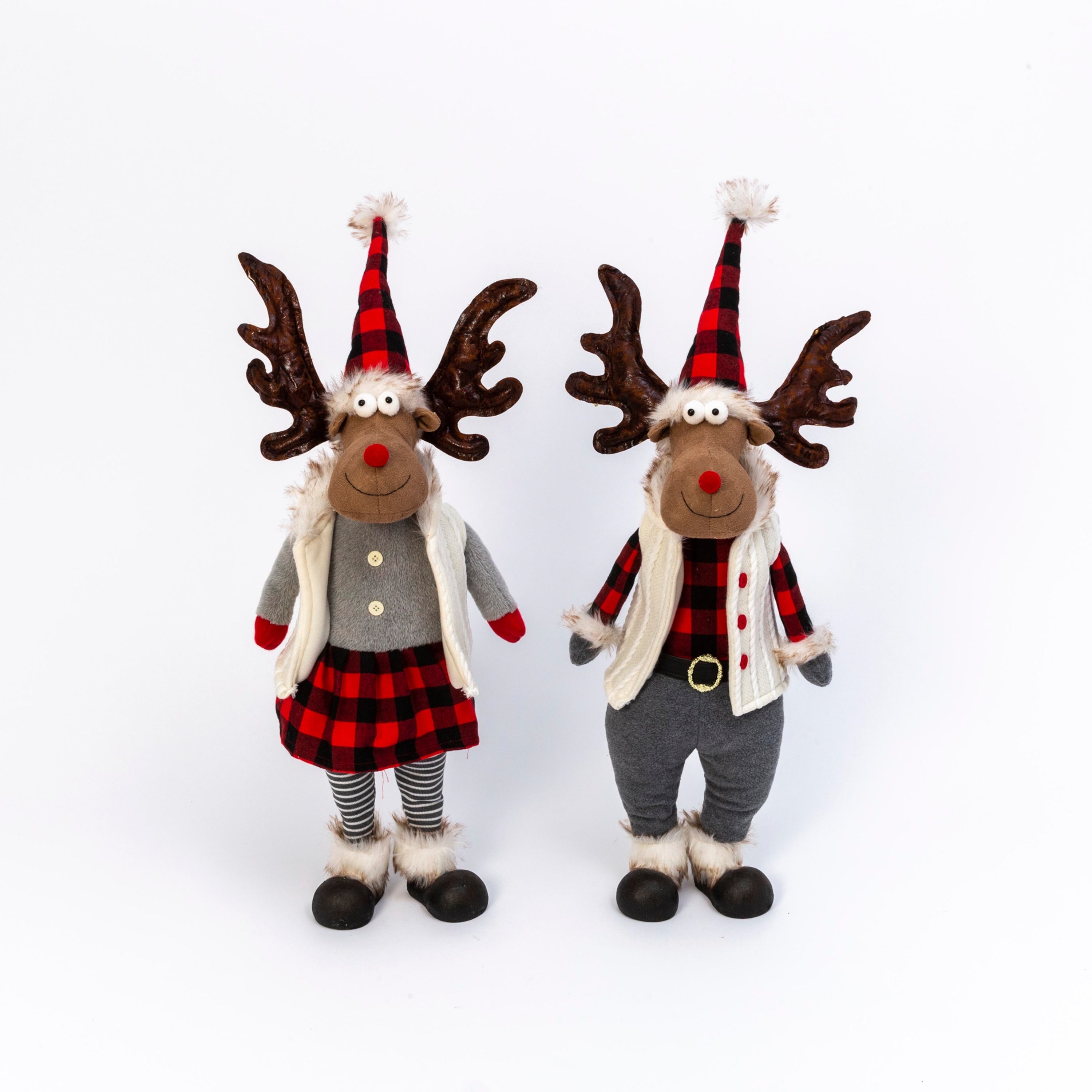 29.5 Inches High Lighted Fabric Holiday Moose Set of 2