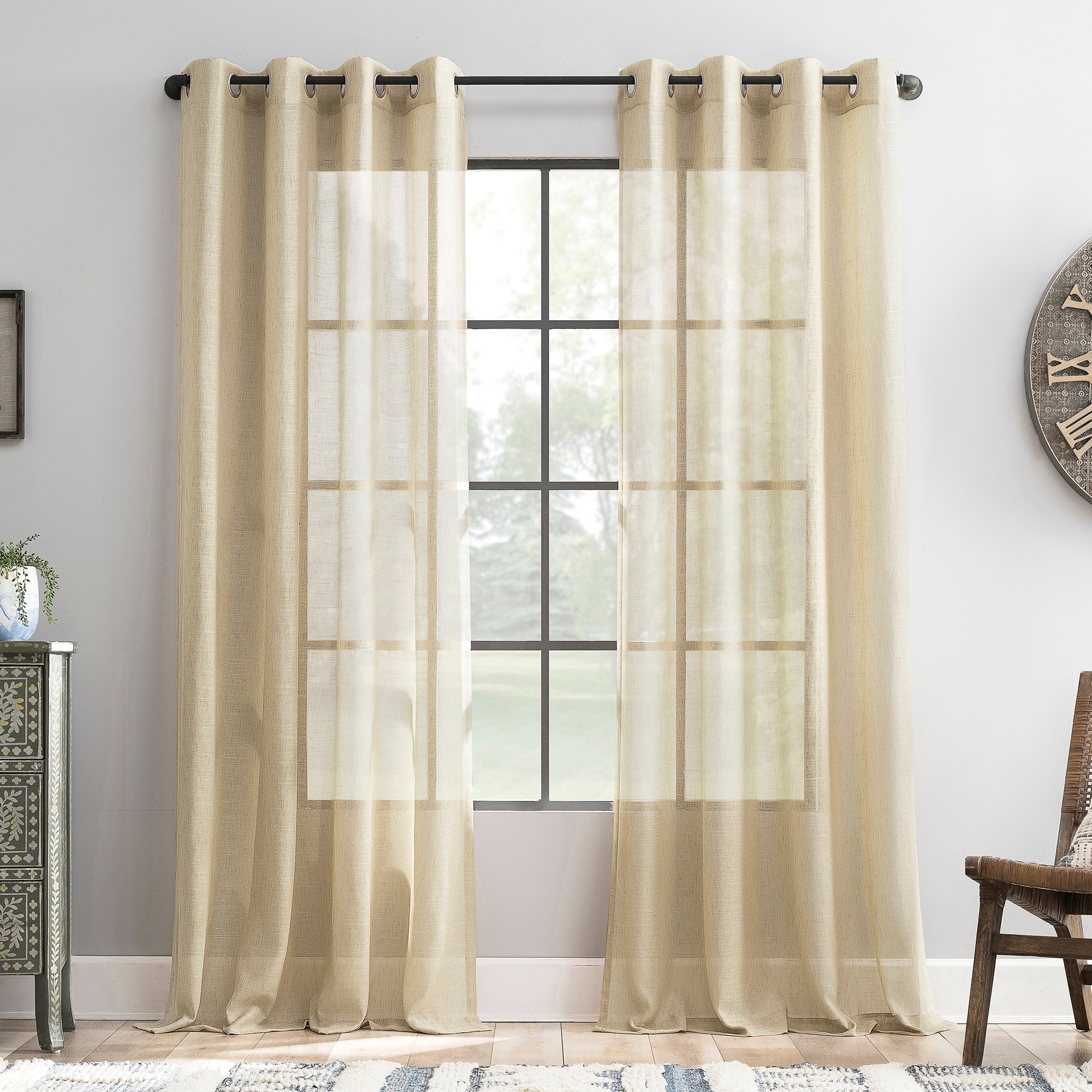 Archaeo Slub Textured Linen Blend Grommet Top Curtain, Single Panel