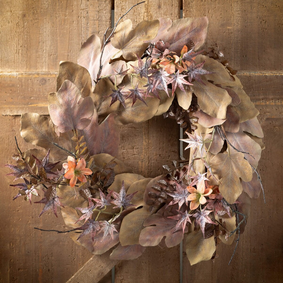 26H Sullivans Artificial Mixed Leaf Rustic Fall Wreath, Brown