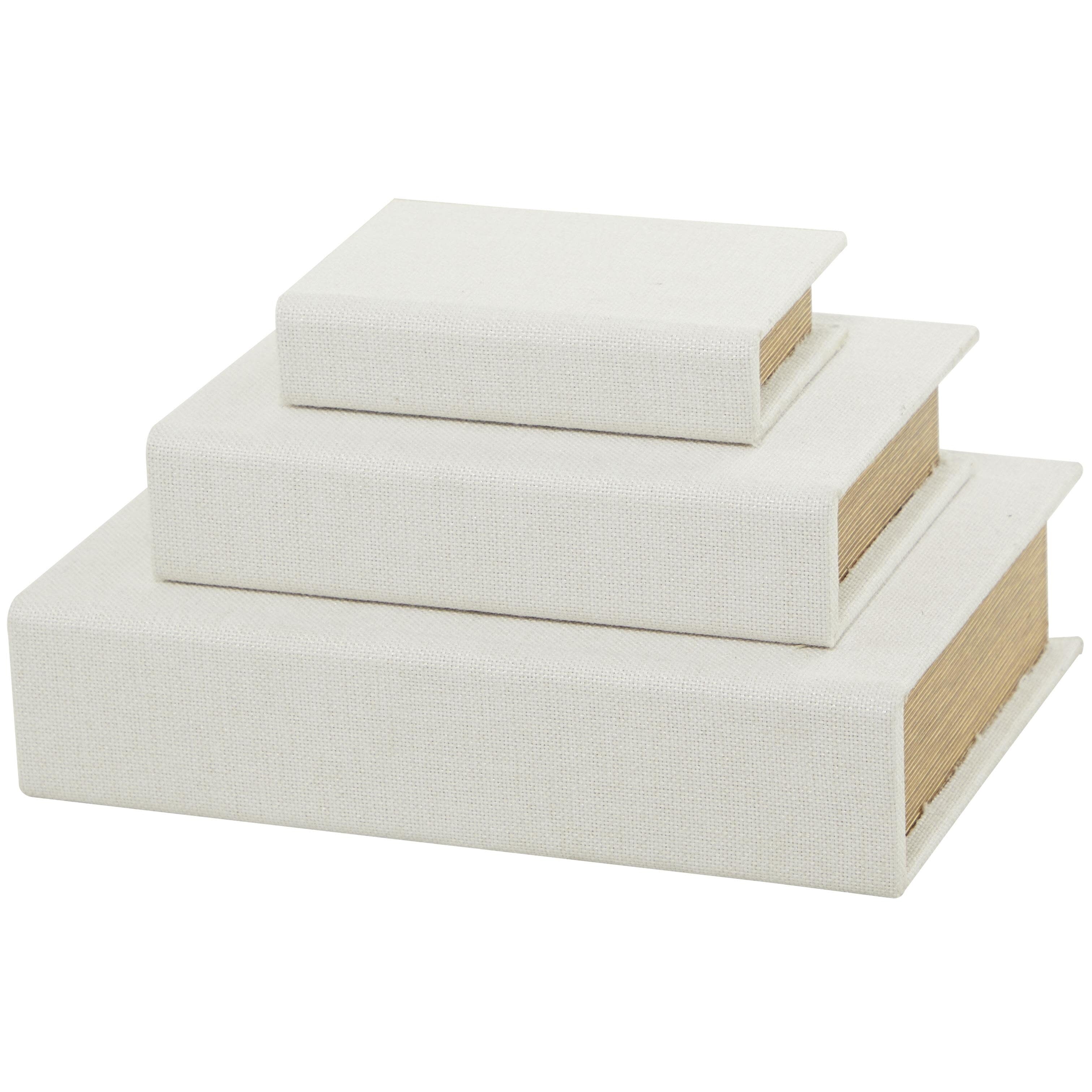 Linen Leather or Wooden Fabric Storage Book Decorative Box - Set of 3 or 4 Multi Colored - Roche River Decor
