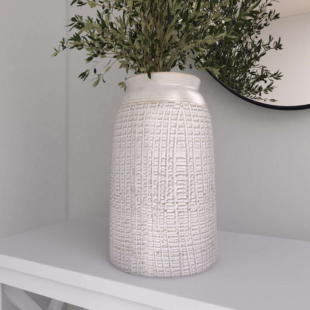 Ceramic Textured Crosshatch Decorative Vase - White - Roche River Decor