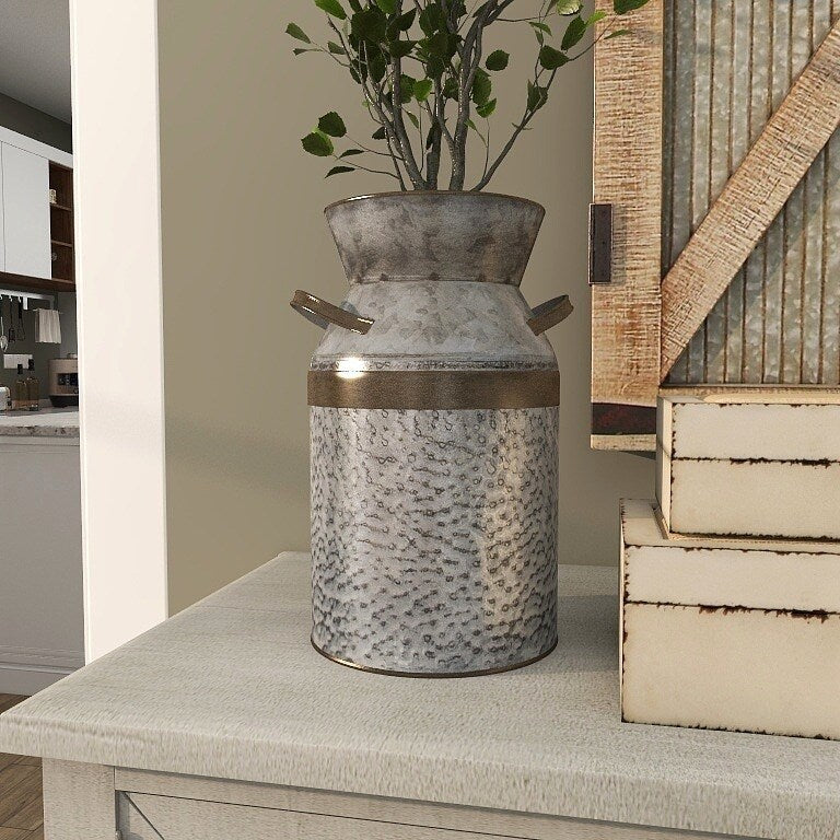 Metal Milk Can Decorative Vase - Gray - Roche River Decor