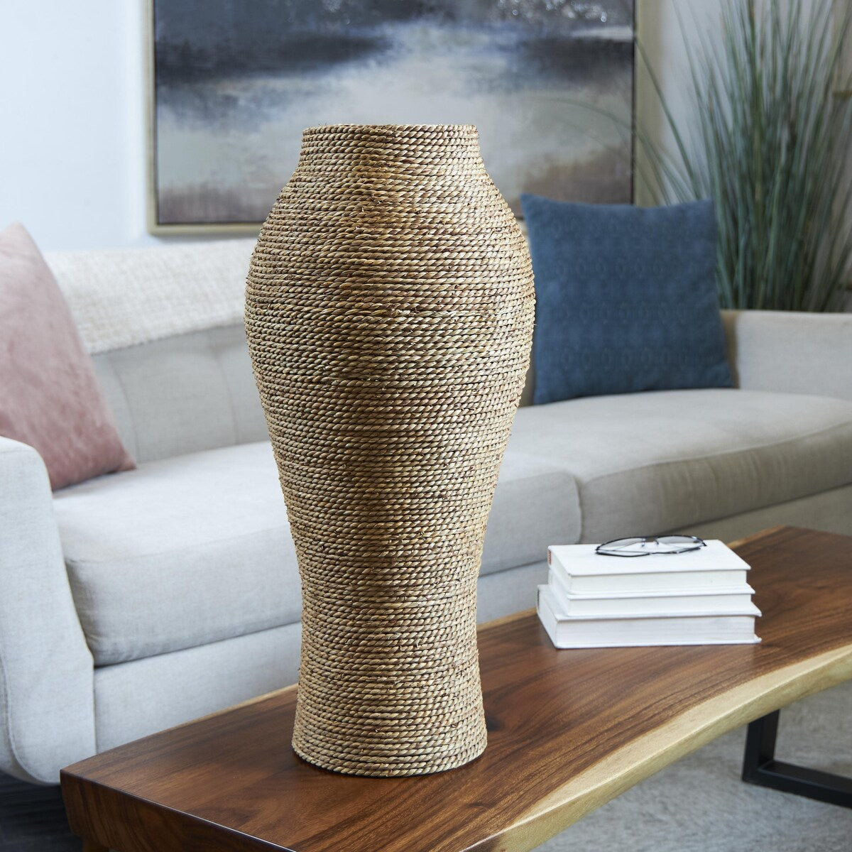 Seagrass Handmade Tall Wrapped Decorative Vase - Brown - Roche River Decor