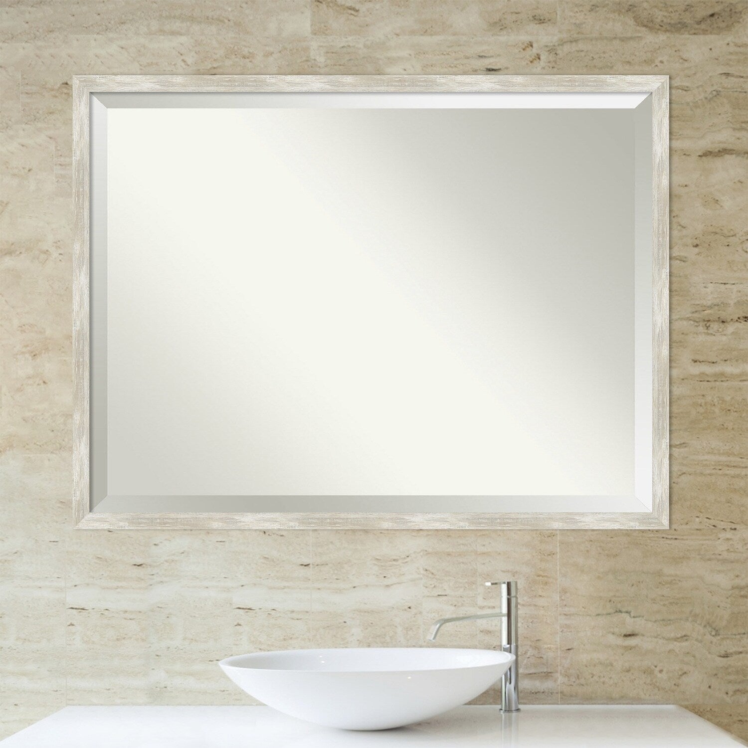 Beveled Bathroom Wall Mirror - Crackled Metallic Frame