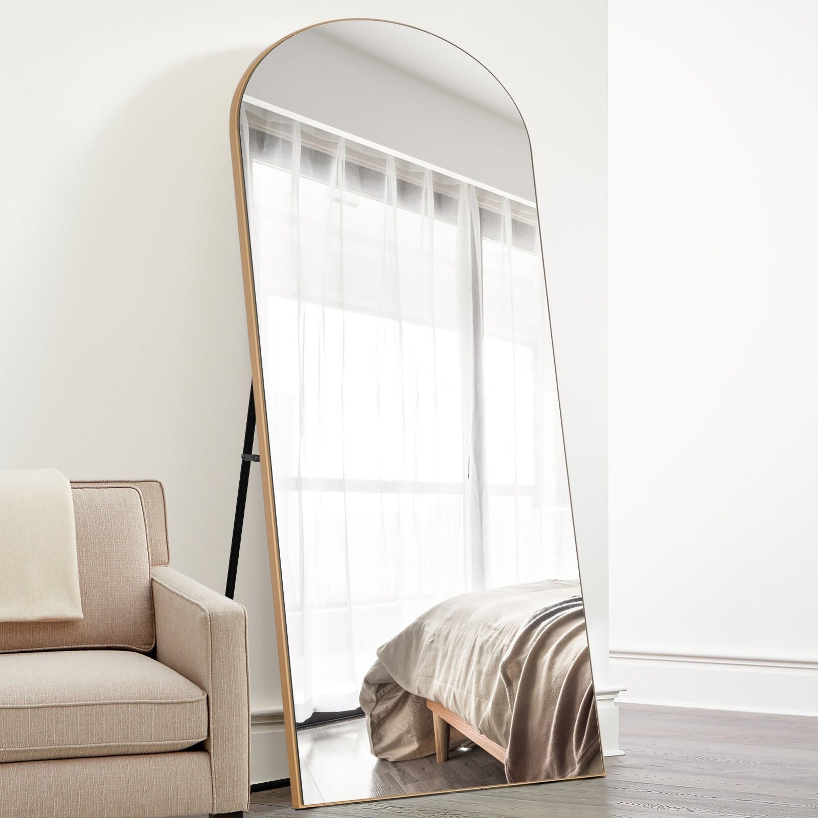 Arch-Crowned Full-Length Mirror with Solid Wood Frame