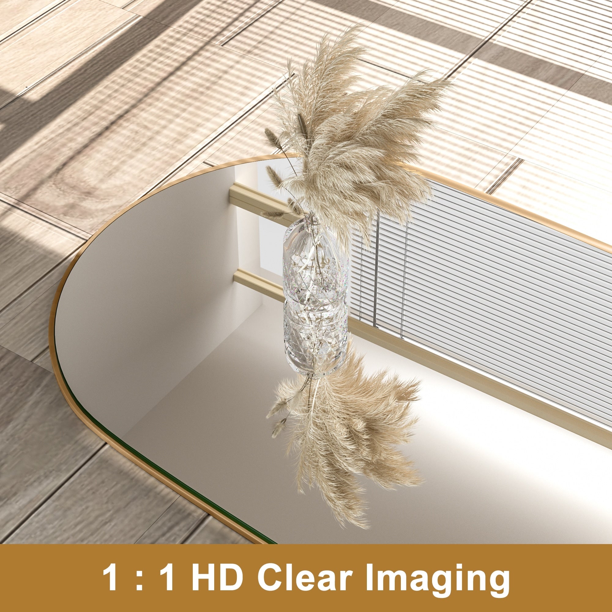 Modern Arched Full-Length Wood Floor Standing Mirror