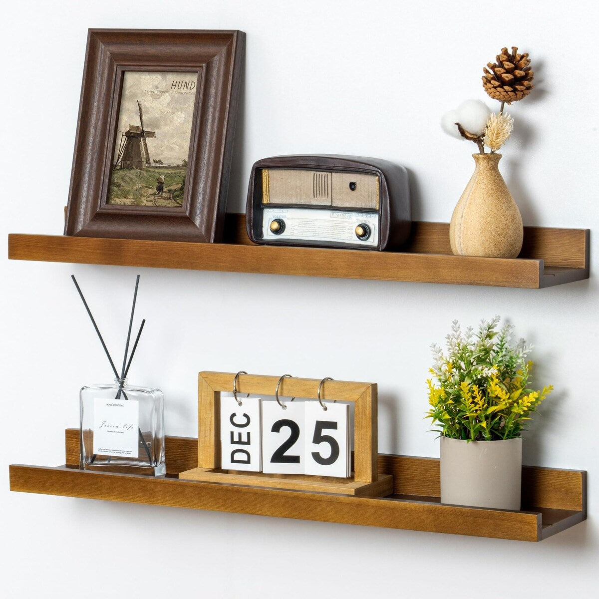 Solid Pine Wood Floating Ledge Shelves 2 Packs for Wall