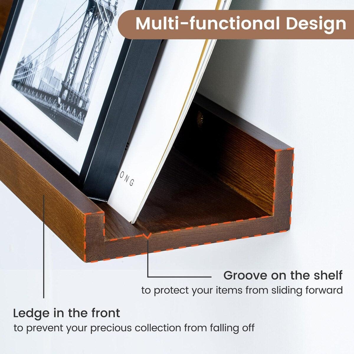 Solid Pine Wood Floating Ledge Shelves 2 Packs for Wall