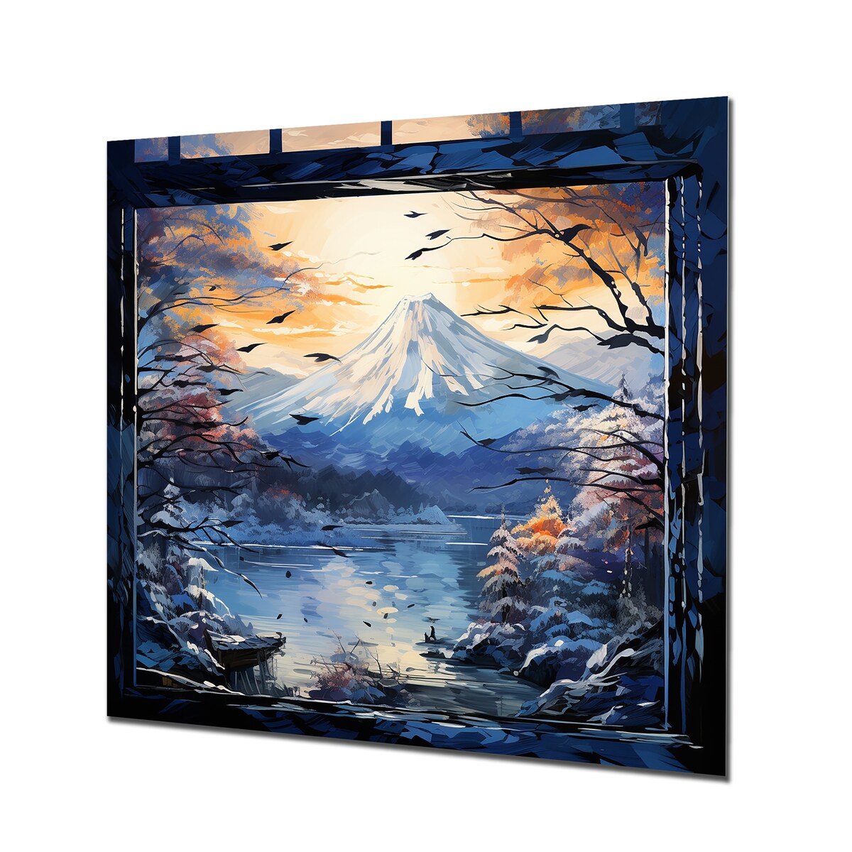 Designart Blue And Yellow Mount Fuji In Japan Japan Metal Wall Art - Blue Metal Wall Décor Traditional Metal Art Work