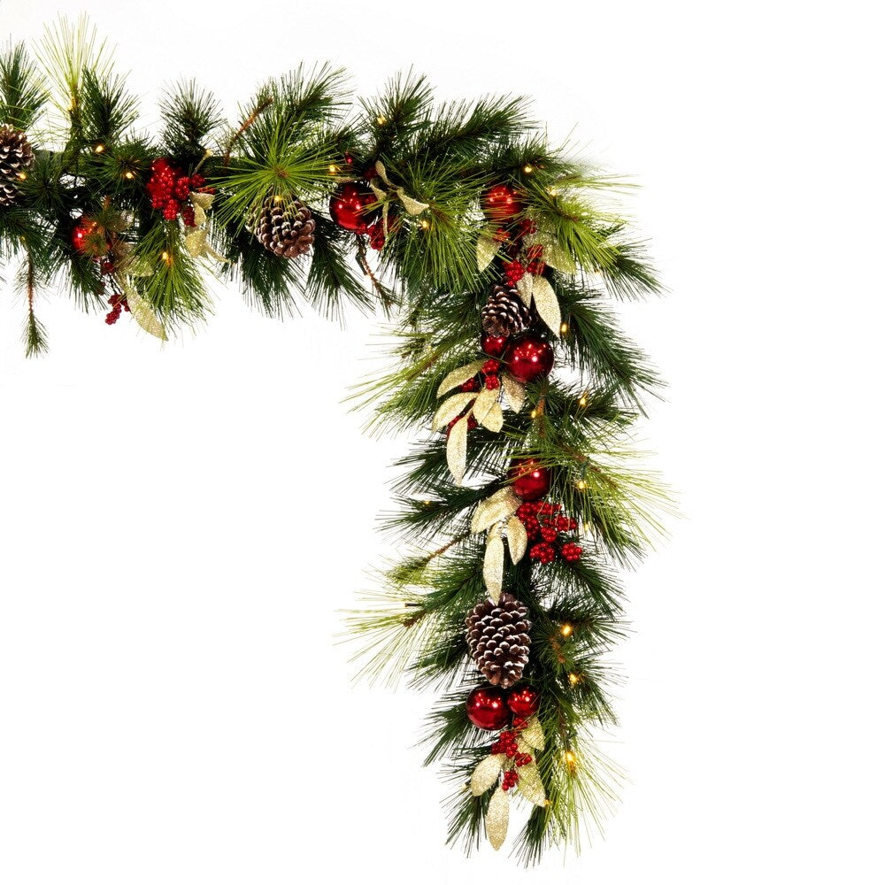 Vickerman 6' x 16 Artificial Christmas Garland, Battery Operated Warm White Lights - Warm White