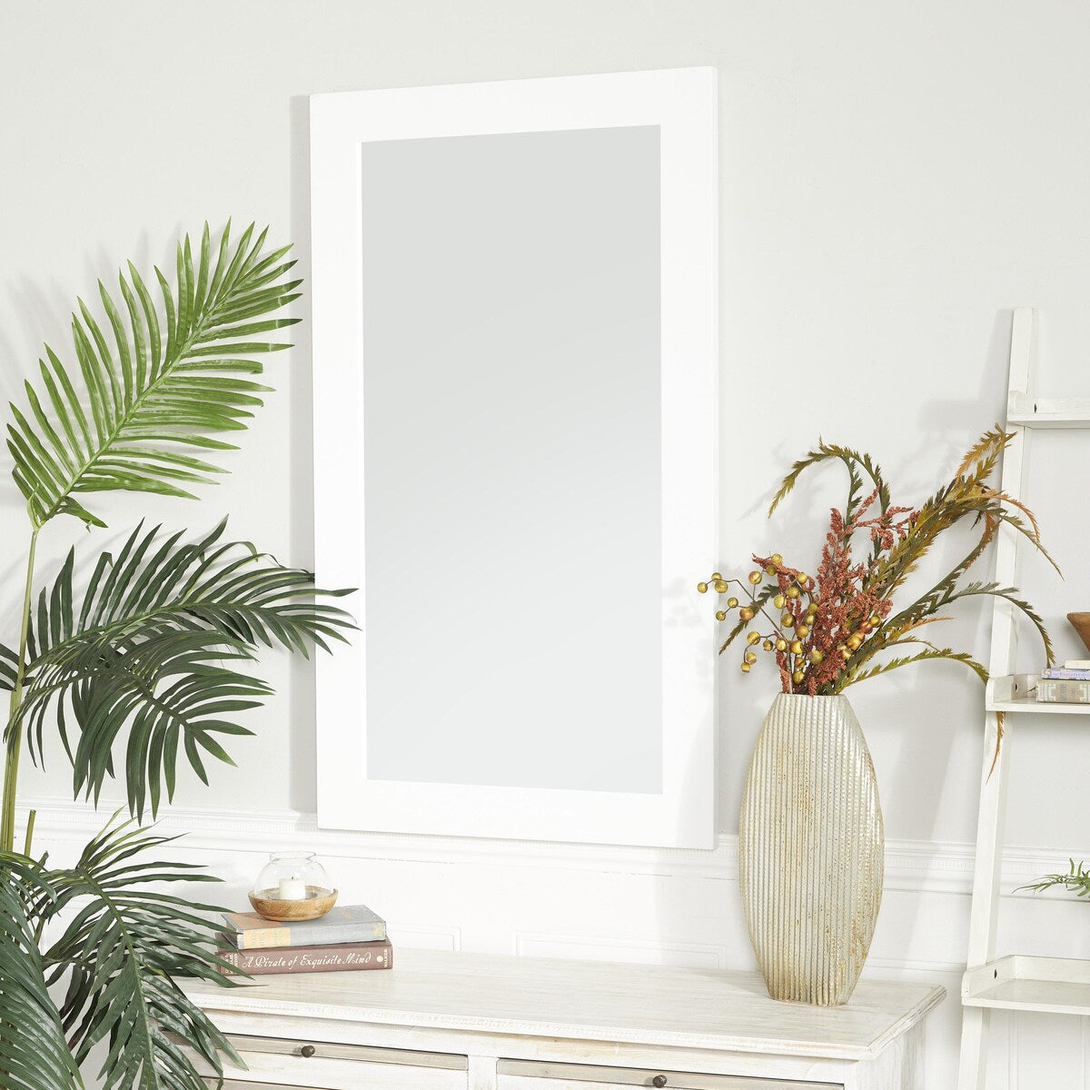 Wooden Rectangular Minimalistic Room Wall Mirror - White or Black - Roche River Decor