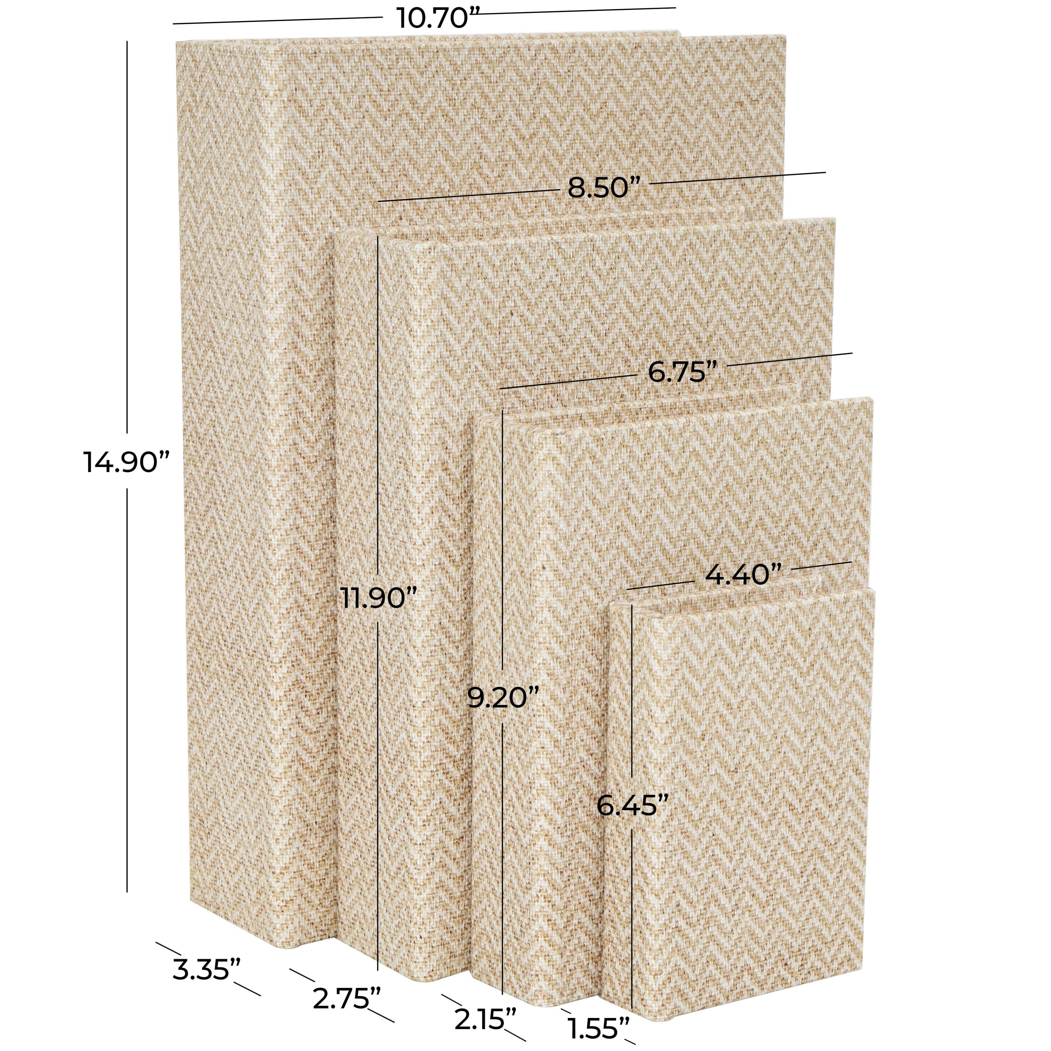 Linen Leather or Wooden Fabric Storage Book Decorative Box - Set of 3 or 4 Multi Colored - Roche River Decor
