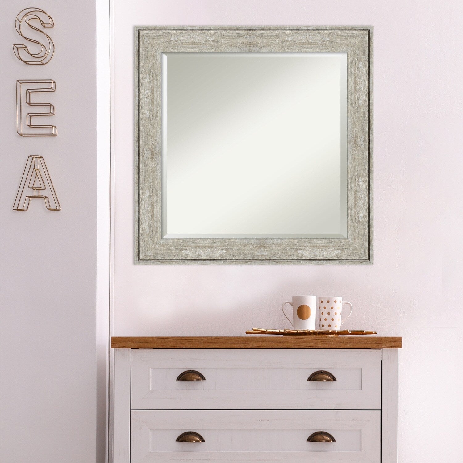 Beveled Bathroom Wall Mirror - Crackled Metallic Frame