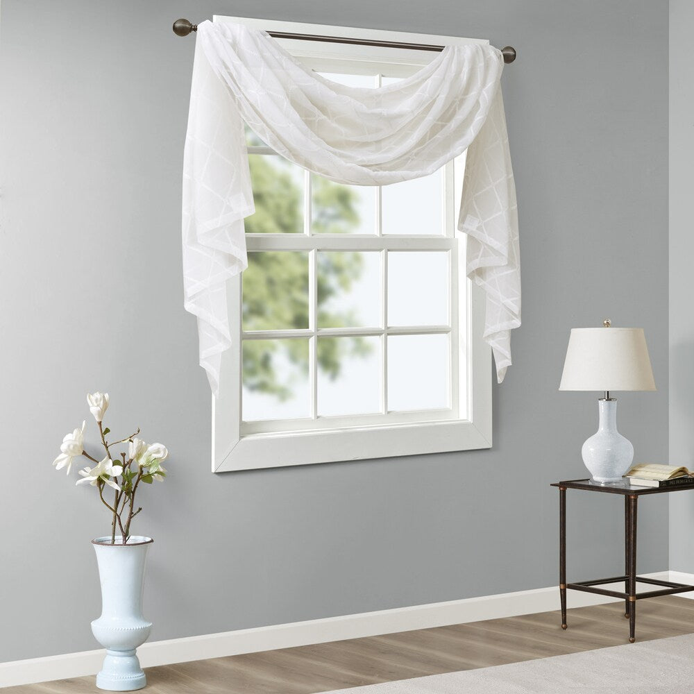 Madison Park Iris Diamond Sheer Embroidered Window Curtain Scarf