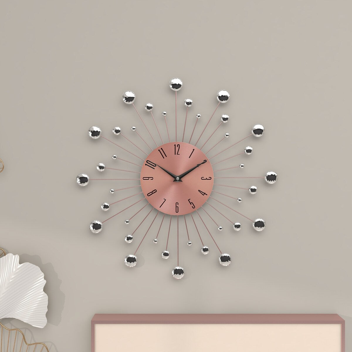 Metal Starburst Decorative Wall Clock with Crystal Accents - Gold, Brown, Silver, Copper - Roche River Decor