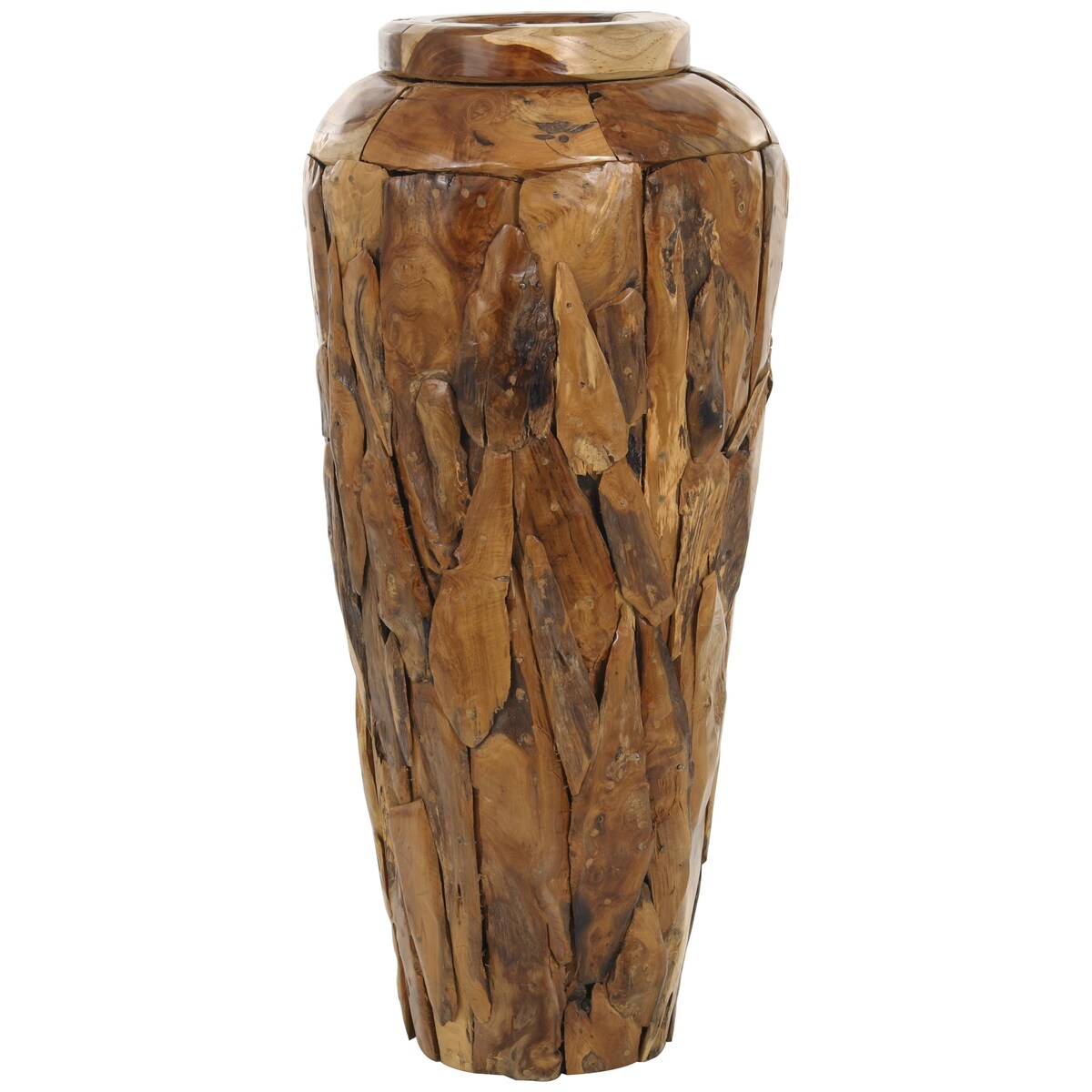 Teak Wood Handmade Floor Decorative Vase with Mosaic Live Edge Pieces - Brown - Roche River Decor