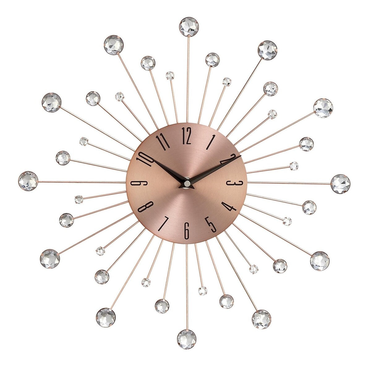 Metal Starburst Decorative Wall Clock with Crystal Accents - Gold, Brown, Silver, Copper - Roche River Decor