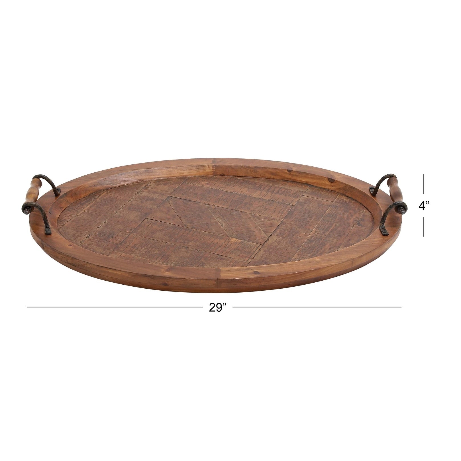 Wood Large Oval Tray with Scroll Metal Handles - Brown - Roche River Decor - 19W x 29L x 4H