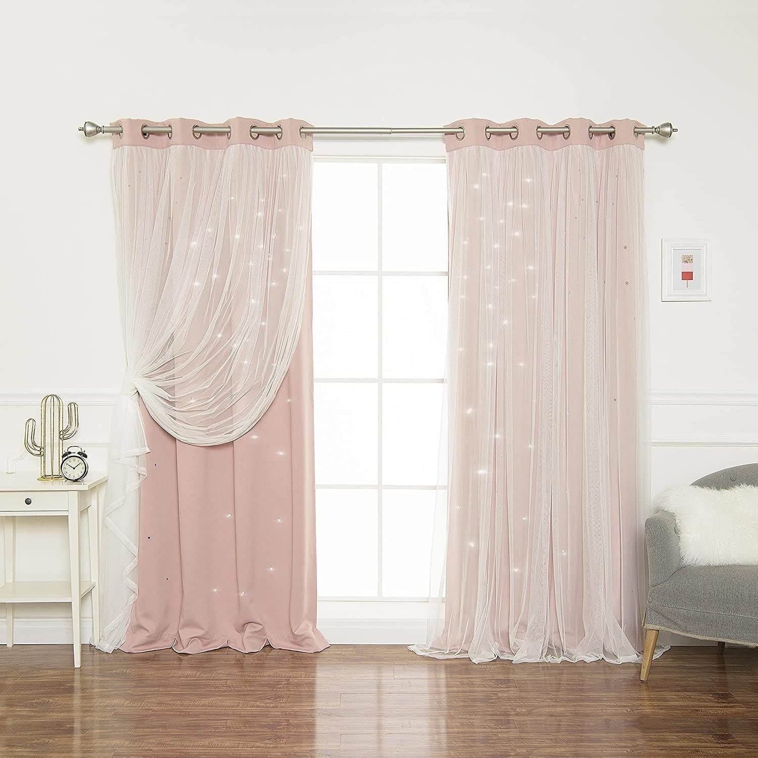 Aurora Home Star Punch Tulle Overlay Blackout Curtain Panel Pair