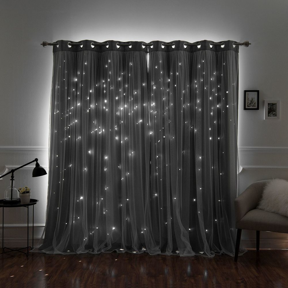 Aurora Home Star Punch Tulle Overlay Blackout Curtain Panel Pair