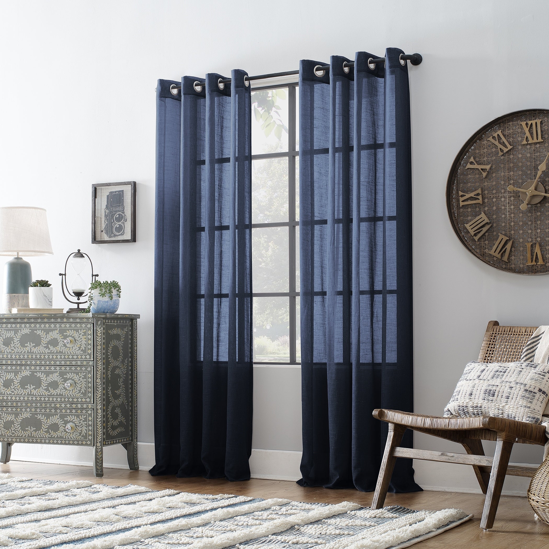 Archaeo Slub Textured Linen Blend Grommet Top Curtain, Single Panel