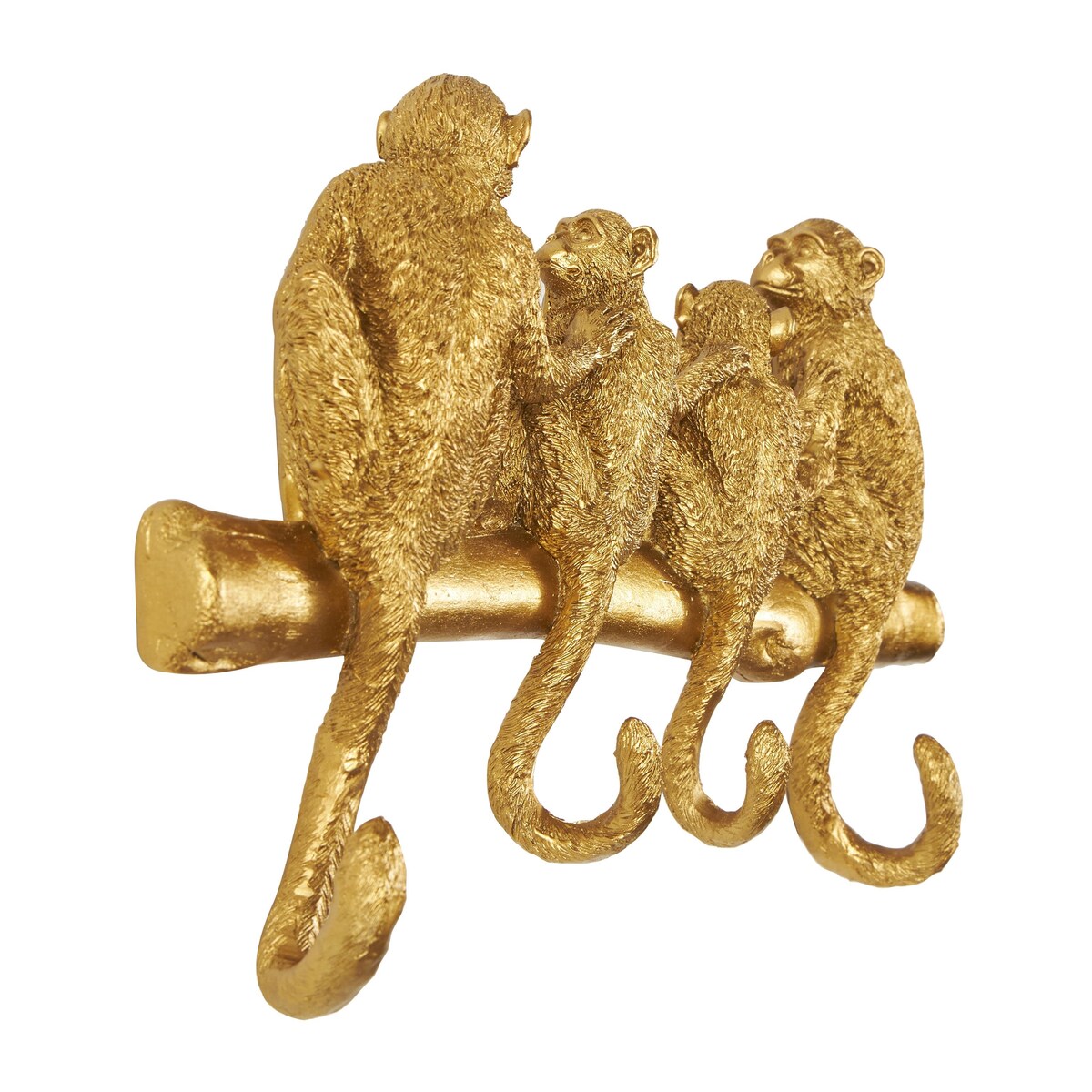 Polystone Monkey Textured 4 Hanger Wall Hook - Gold - Roche River Decor