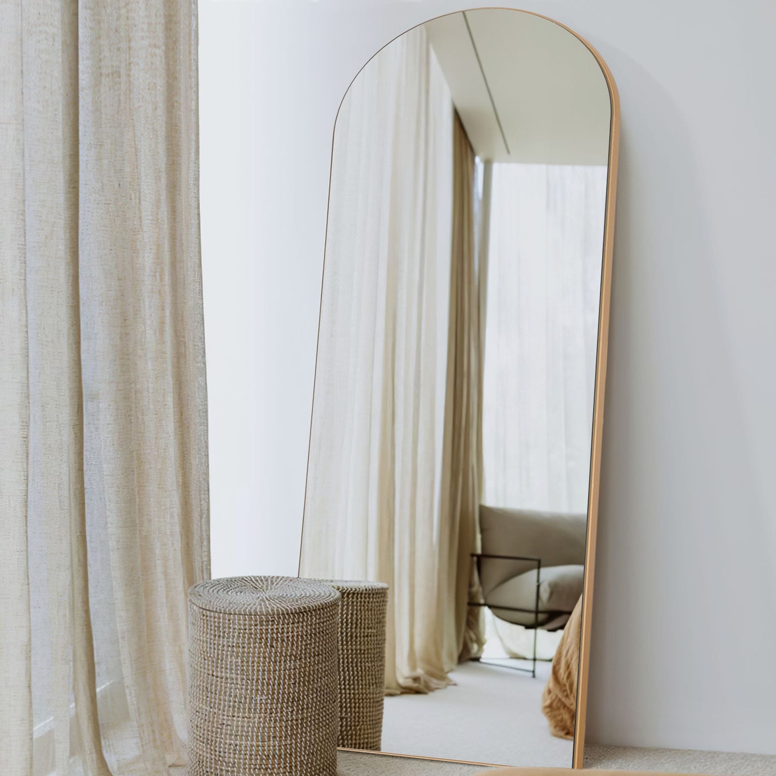 Arch-Crowned Full-Length Mirror with Solid Wood Frame