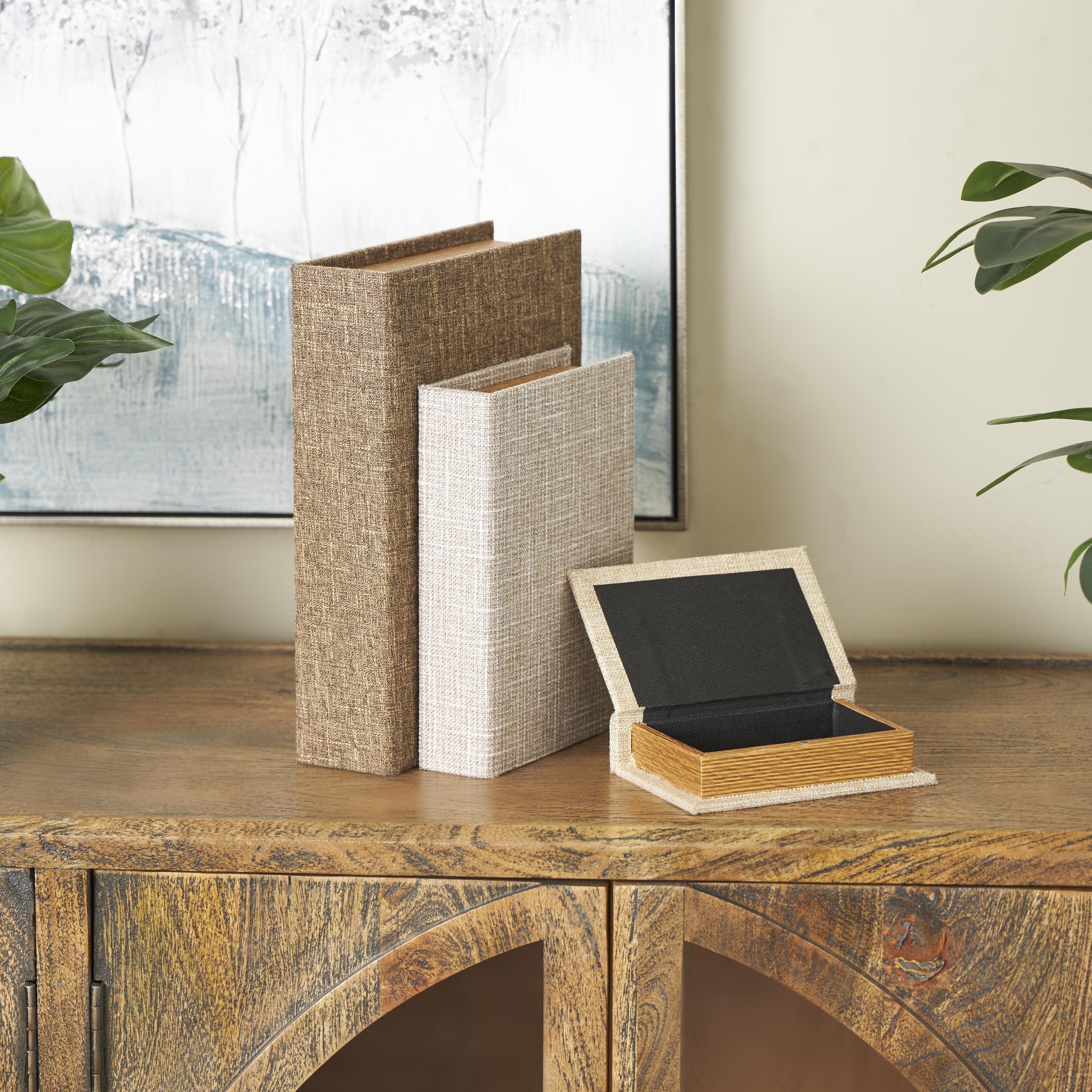 Linen Leather or Wooden Fabric Storage Book Decorative Box - Set of 3 or 4 Multi Colored - Roche River Decor