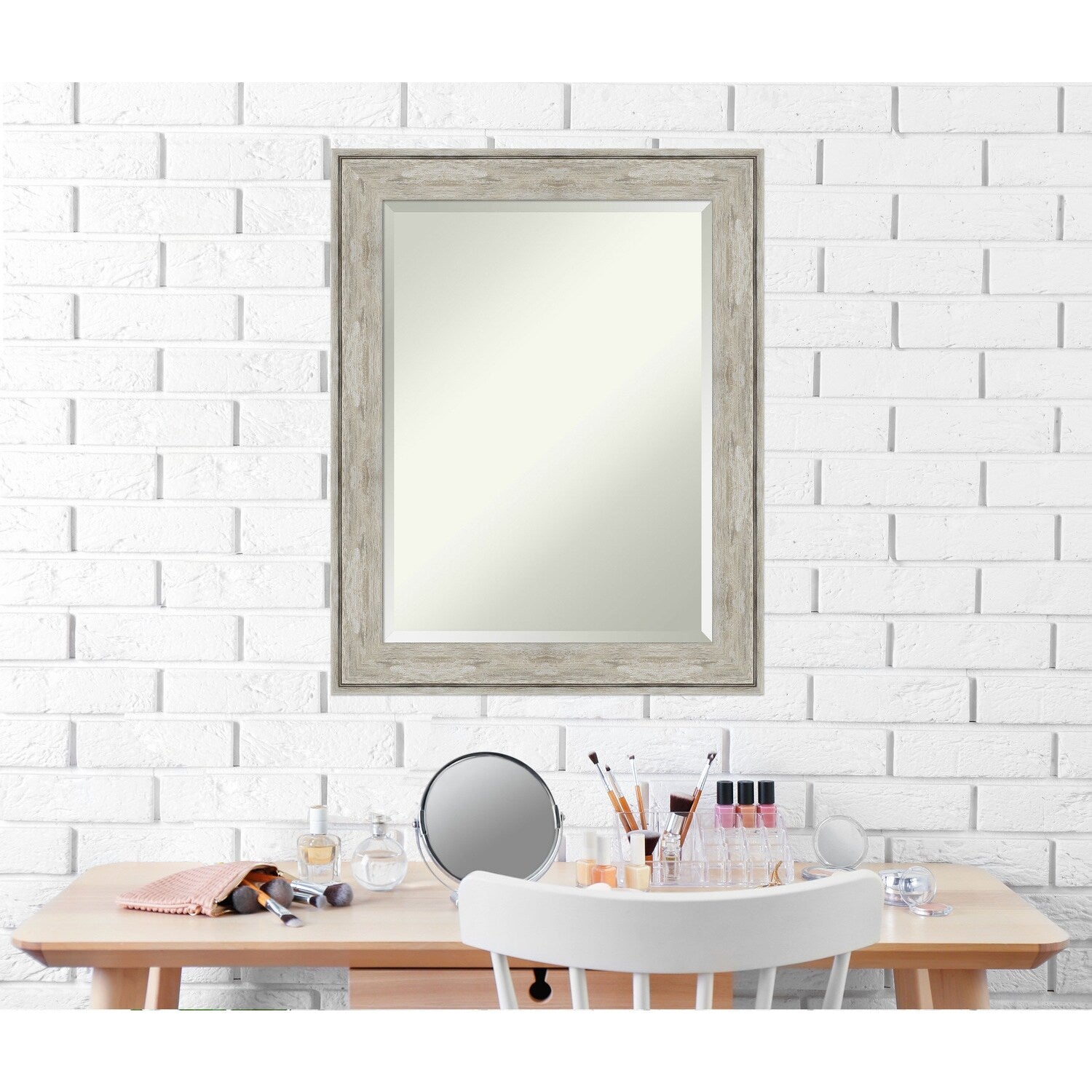 Beveled Bathroom Wall Mirror - Crackled Metallic Frame