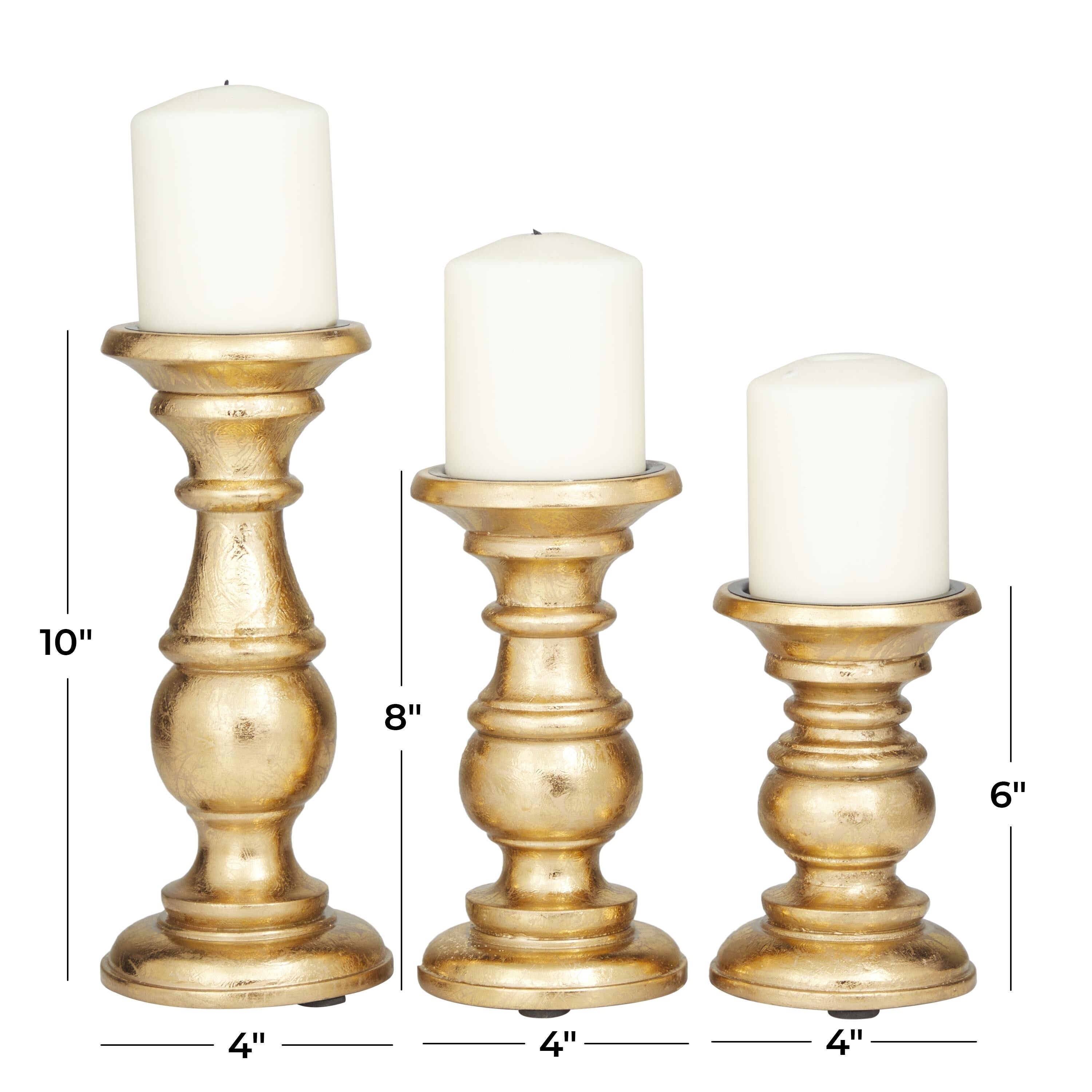 Mango Wood Turned Style Pillar Candle Holder (Set of 3) - White, Brown, Gold, Black, Light Blue, Cream, Silver