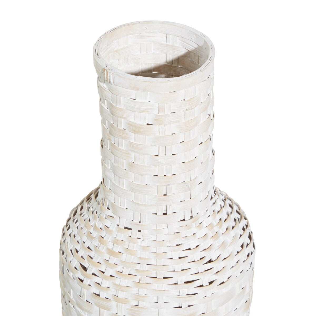 Bamboo Wood Tall Woven Floor Decorative Vase - White - Roche River Decor