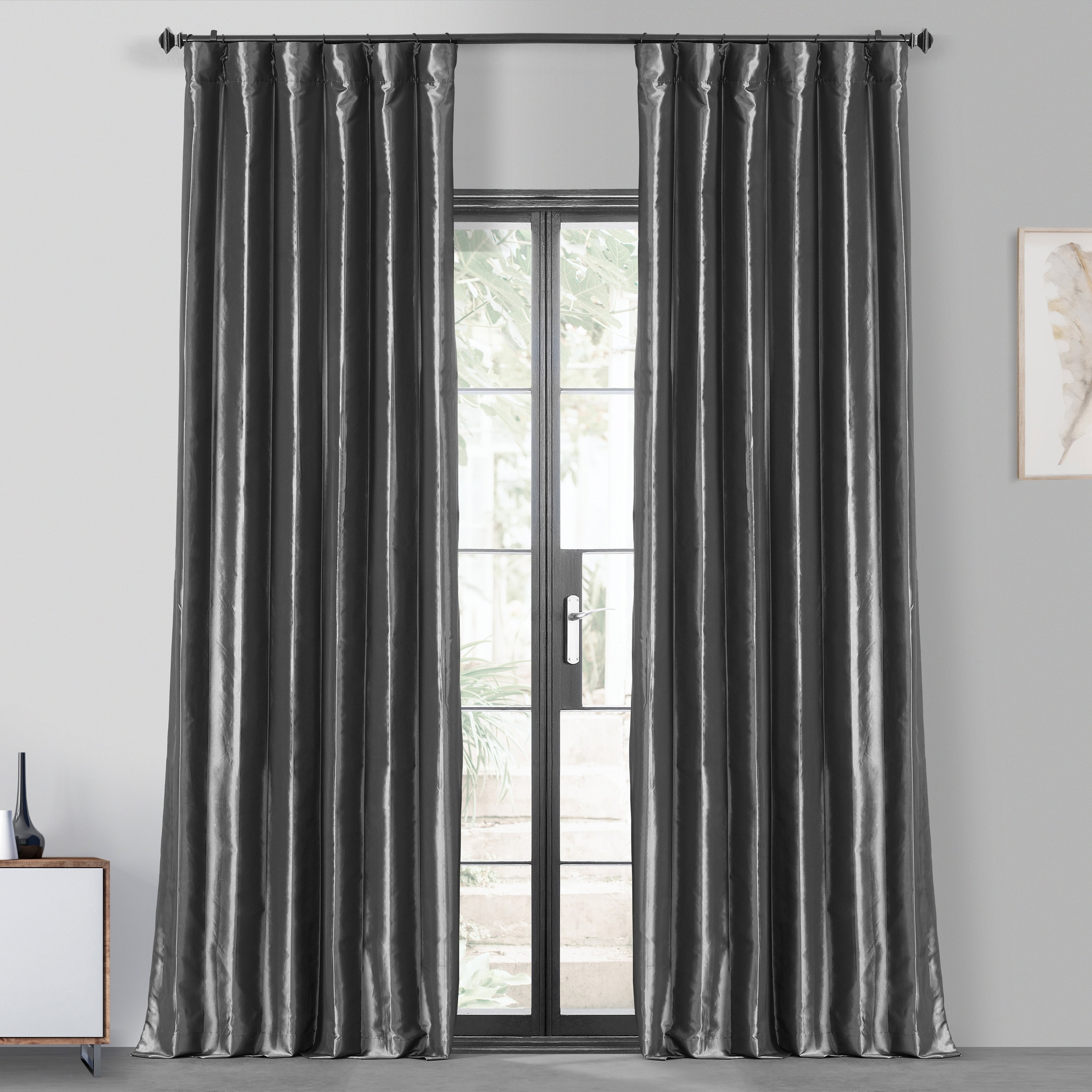 Exclusive Fabric Faux Silk Taffeta Solid Blackout Curtain (1 Panel)