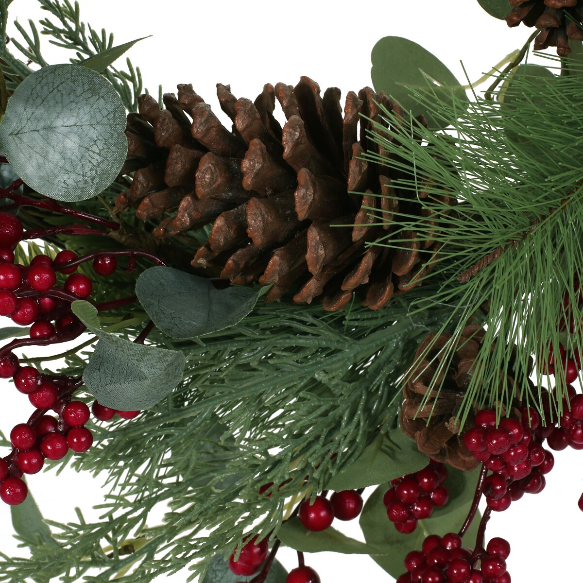 22 Berry/Eucalyptus/PineCone Wreath - Green Leaves