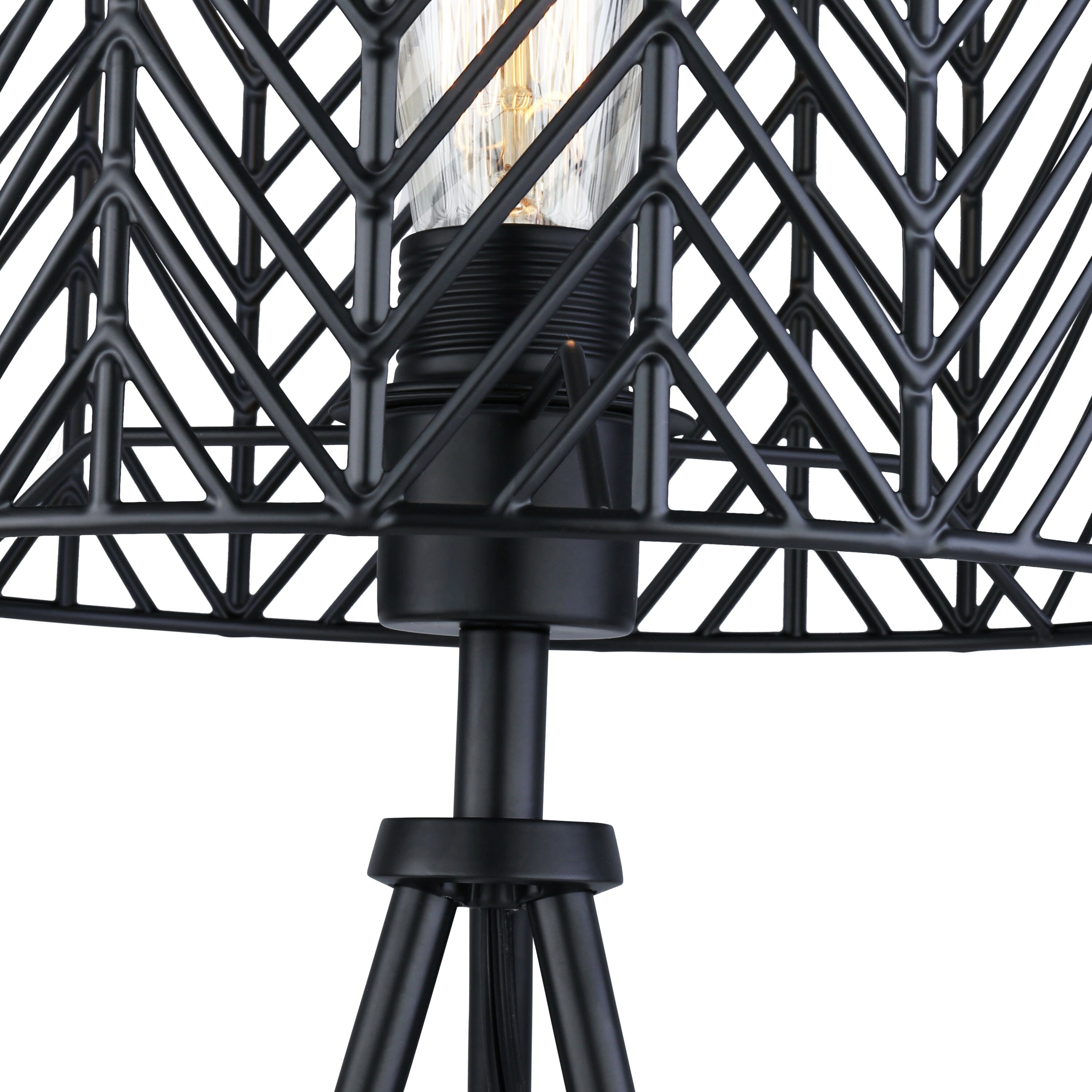 Roisin River of Goods Black Metal Cage-Shade 18.5-Inch Tripod-Base Accent Lamp - 10.125 x 10.125 x 18.5