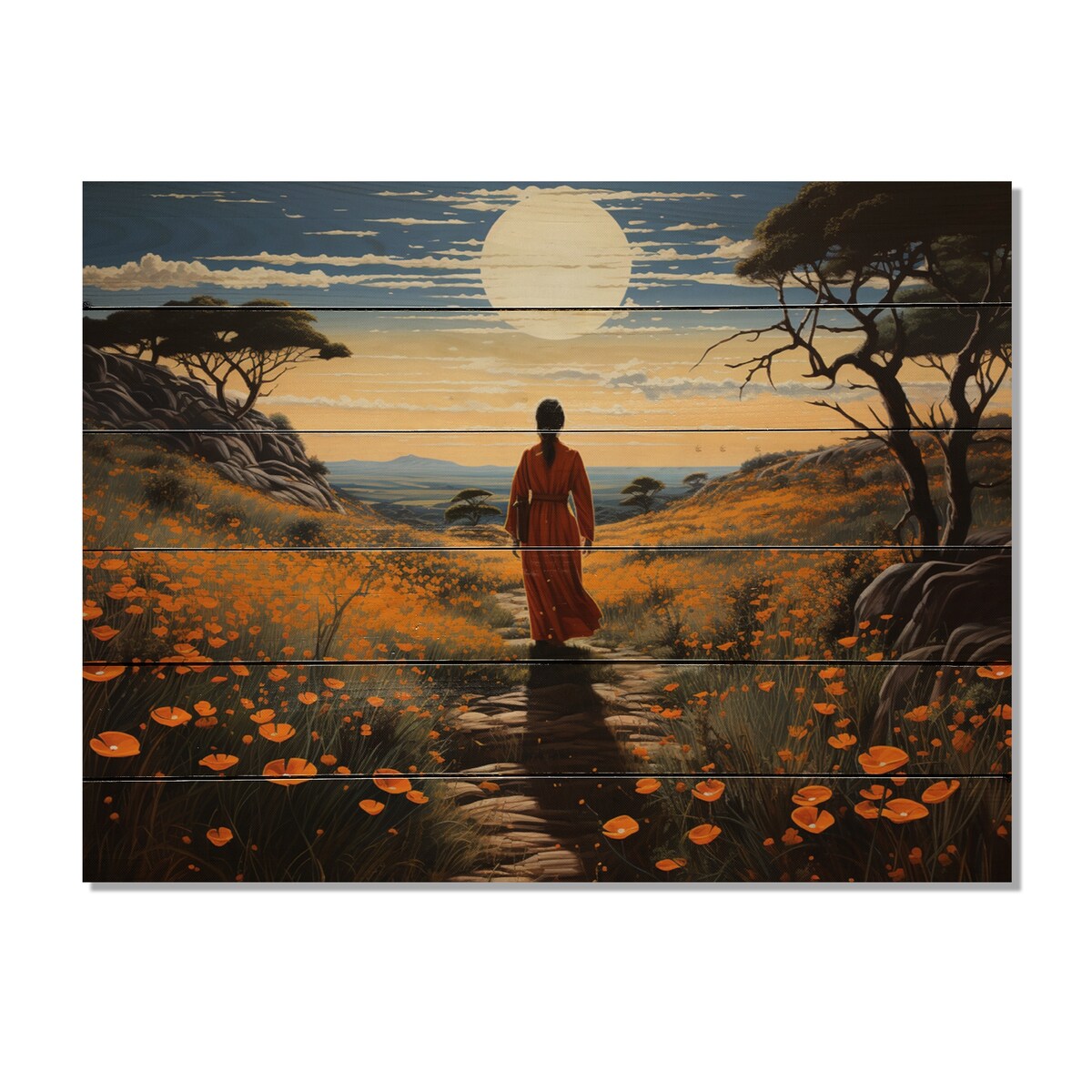 Designart Asian Art Monks Journey Asian Art Print on Natural Pine Wood