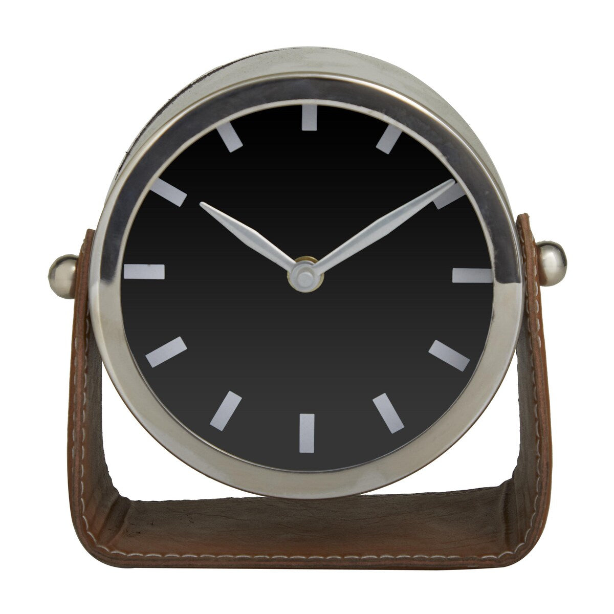 Stainless Steel Metal Decorative Clock with Leather Stand - Silver or Gold - Roche River Decor