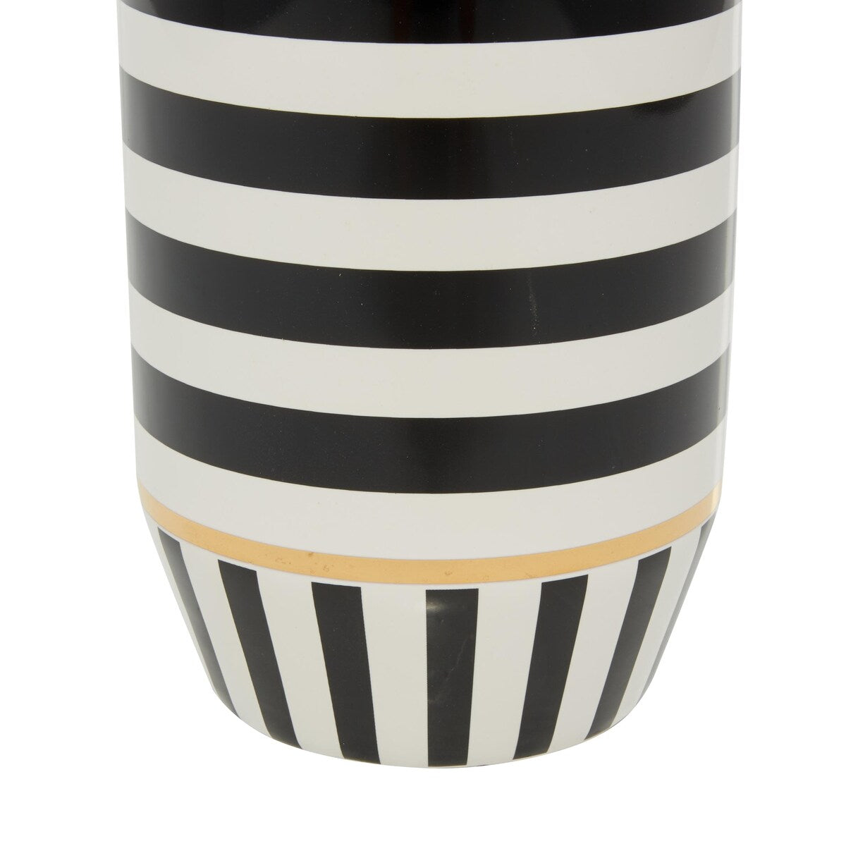 Ceramic Striped Decorative Vase with White and Gold Accents - Black - Roche River Decor