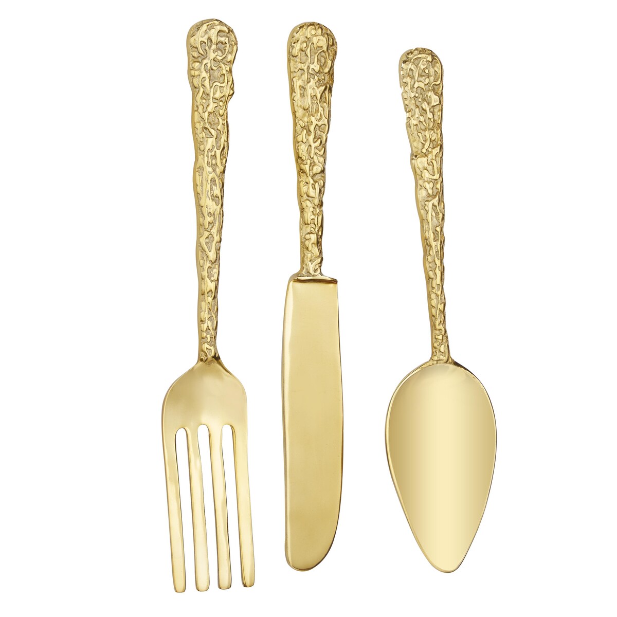 Aluminum Metal Utensils Knife, Spoon and Fork Home Wall Decor - Set of 3 Gold - Roche River Decor