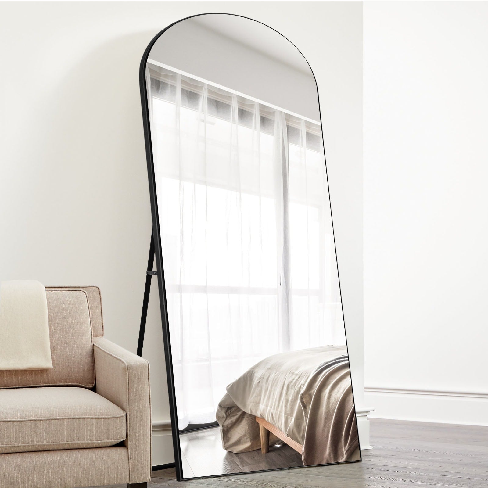 Arch-Crowned Full-Length Mirror with Solid Wood Frame