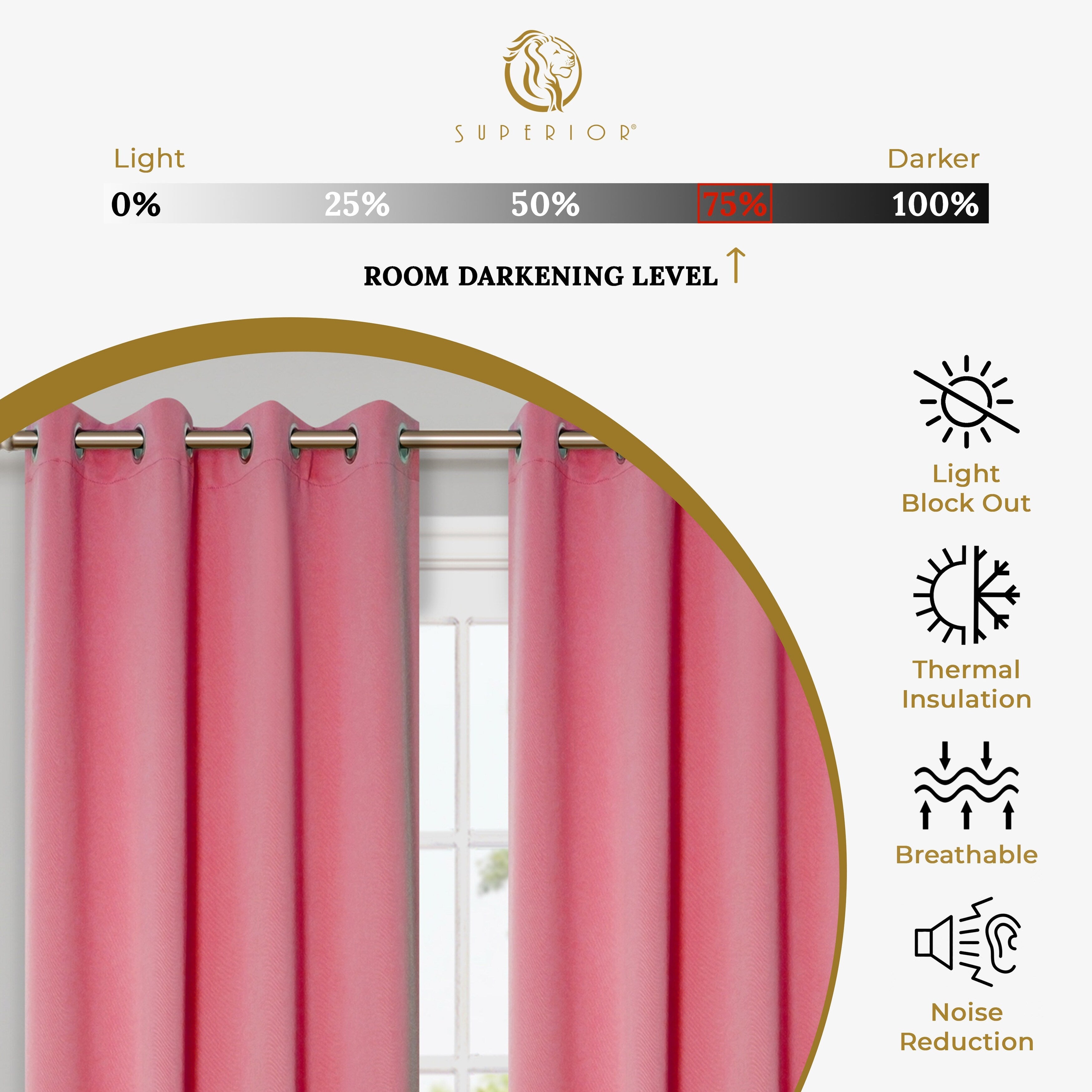 Superior Modern Solid Room Darkening Blackout Curtains, Rod Pocket