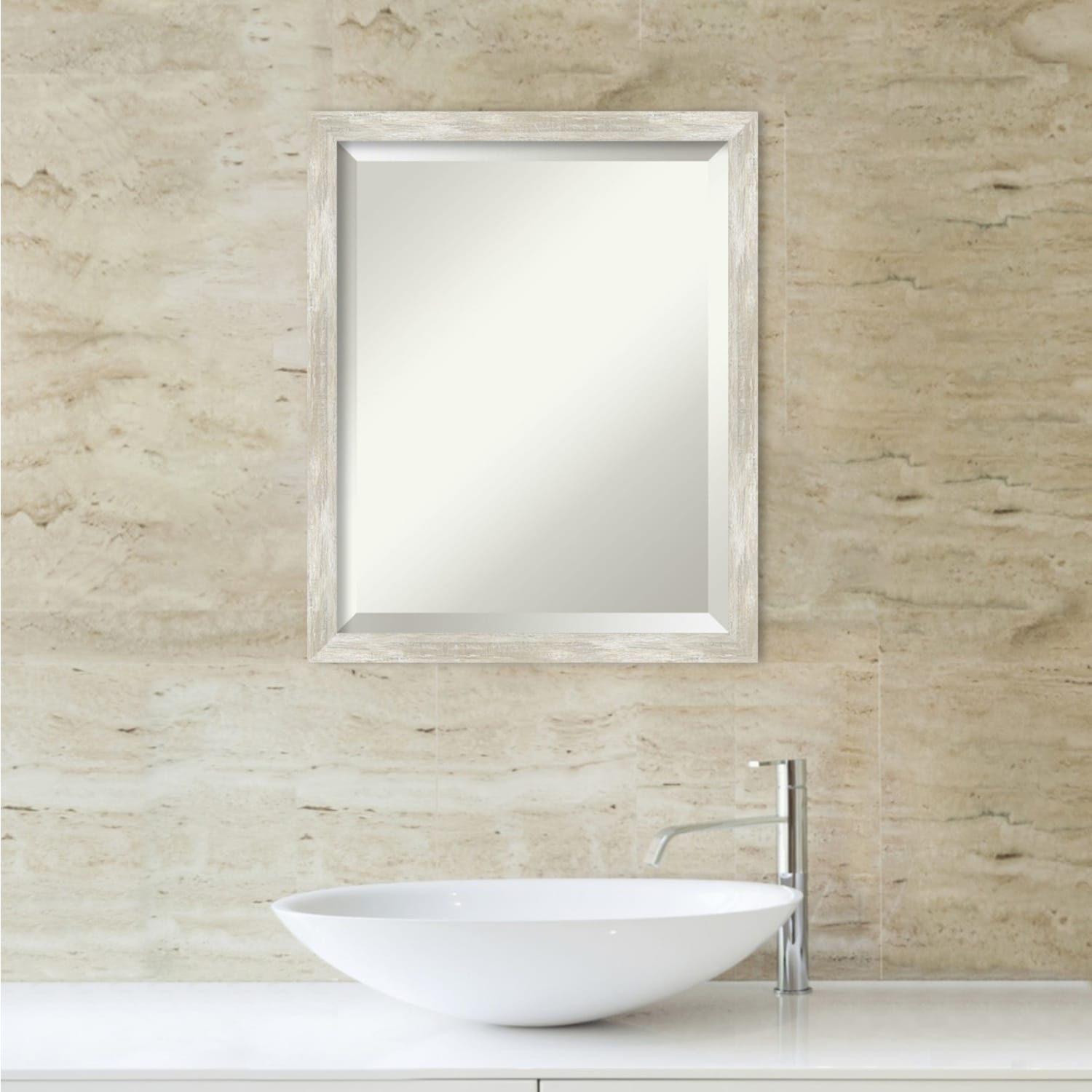 Beveled Bathroom Wall Mirror - Crackled Metallic Frame