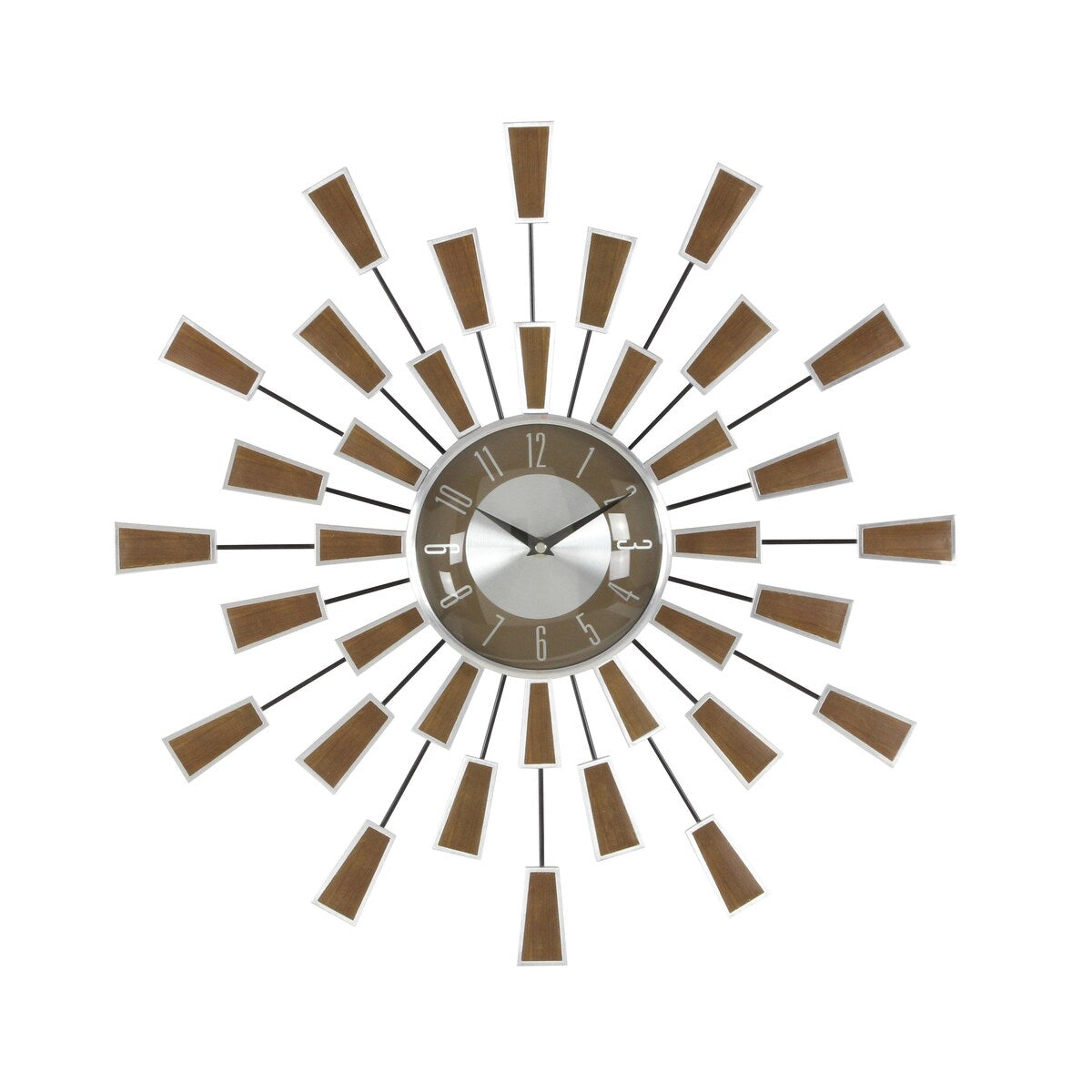 Metal Starburst Decorative Wall Clock with Crystal Accents - Gold, Brown, Silver, Copper - Roche River Decor