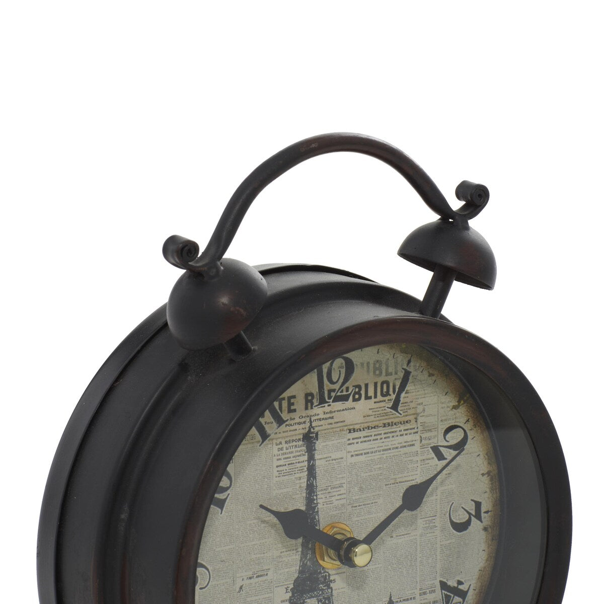 Metal Decorative Clock with Bell Style Top - Brown or Black - Roche River Decor