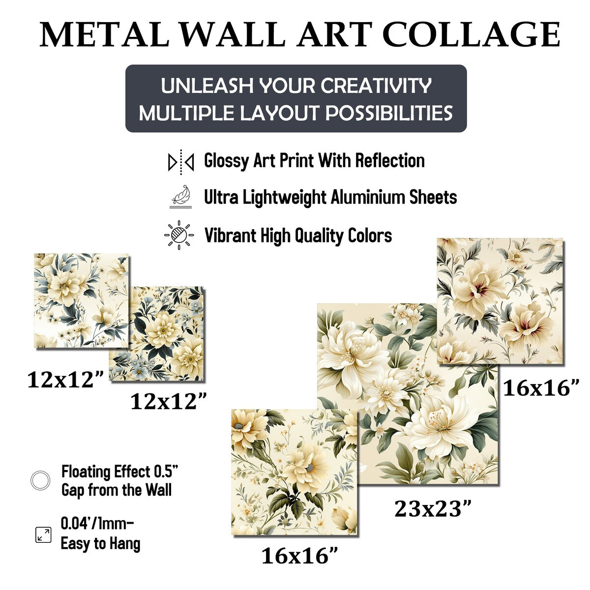 Designart Minimalist Simplicity Victorian Pattern Floral Wall Art Set of 5 - Cottage Metal Wall Art Office Room Set